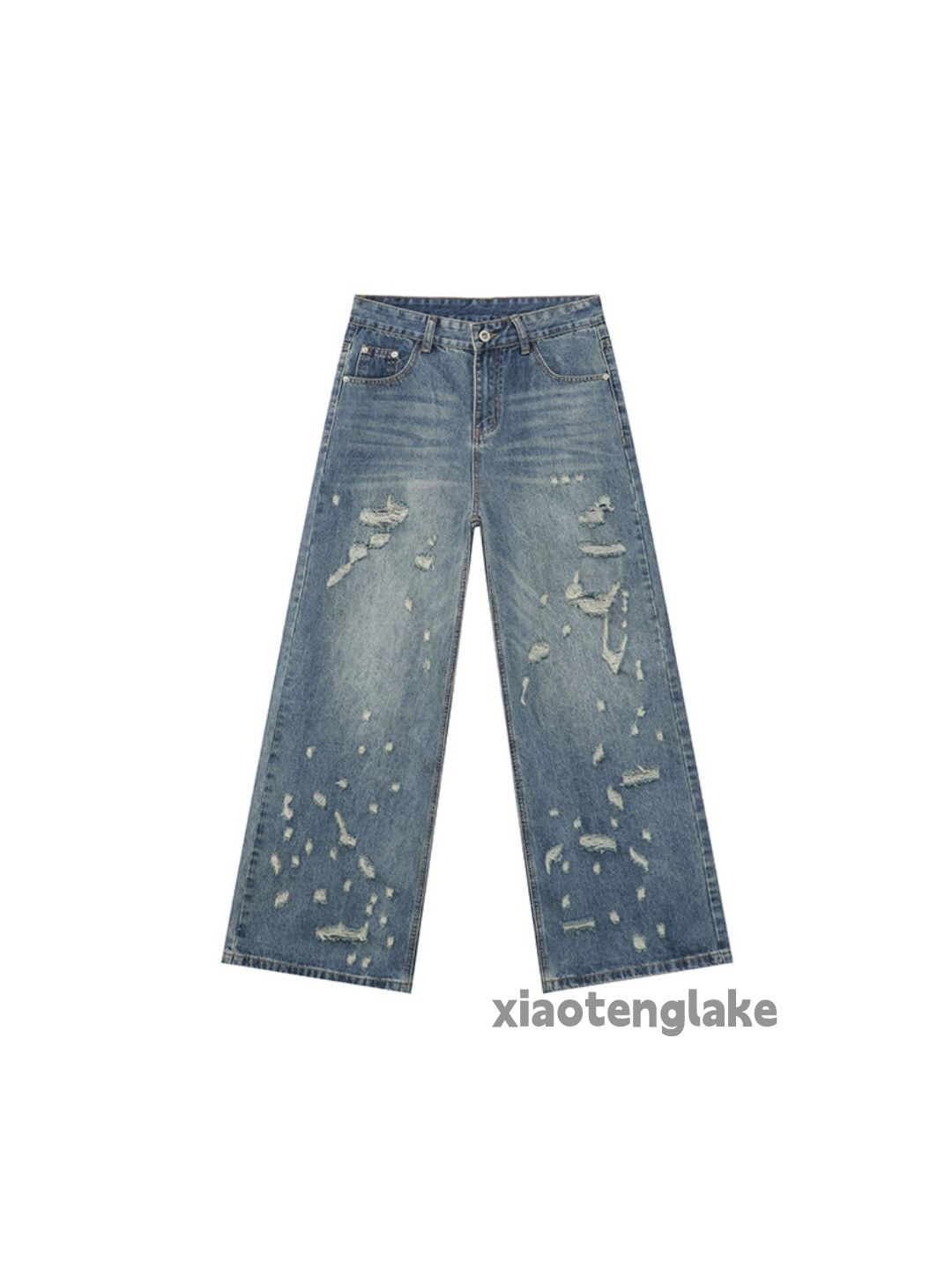 Jean Unisex washed faded utility punk yuppie ripped jeans Size US 30 / EU 46 - 2 Thumbnail