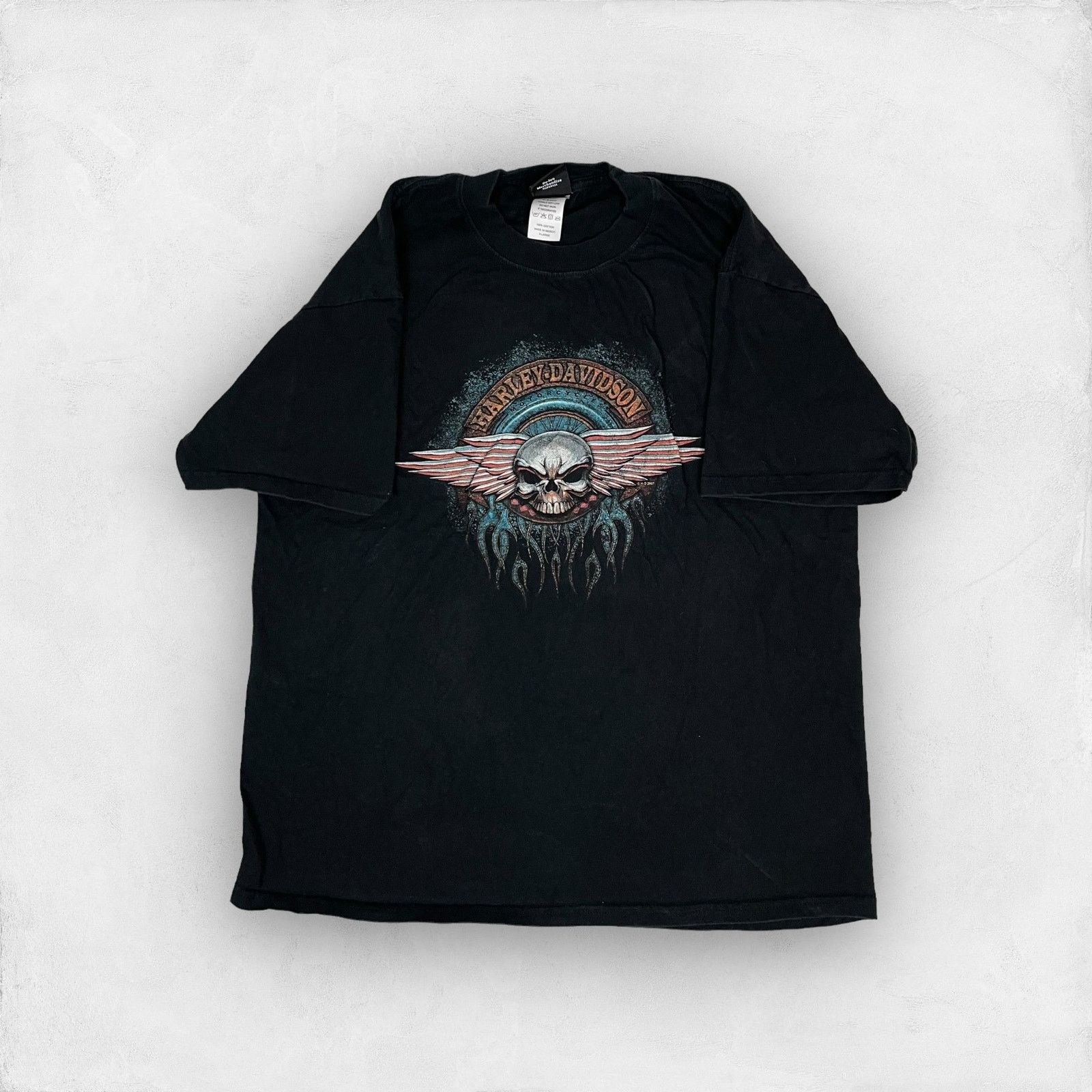Harley Davidson × Vintage Harley-Davidson Men's Black Cotton Skull Wings T-Shirt XL Size US XL / EU 56 / 4 - 1 Thumbnail