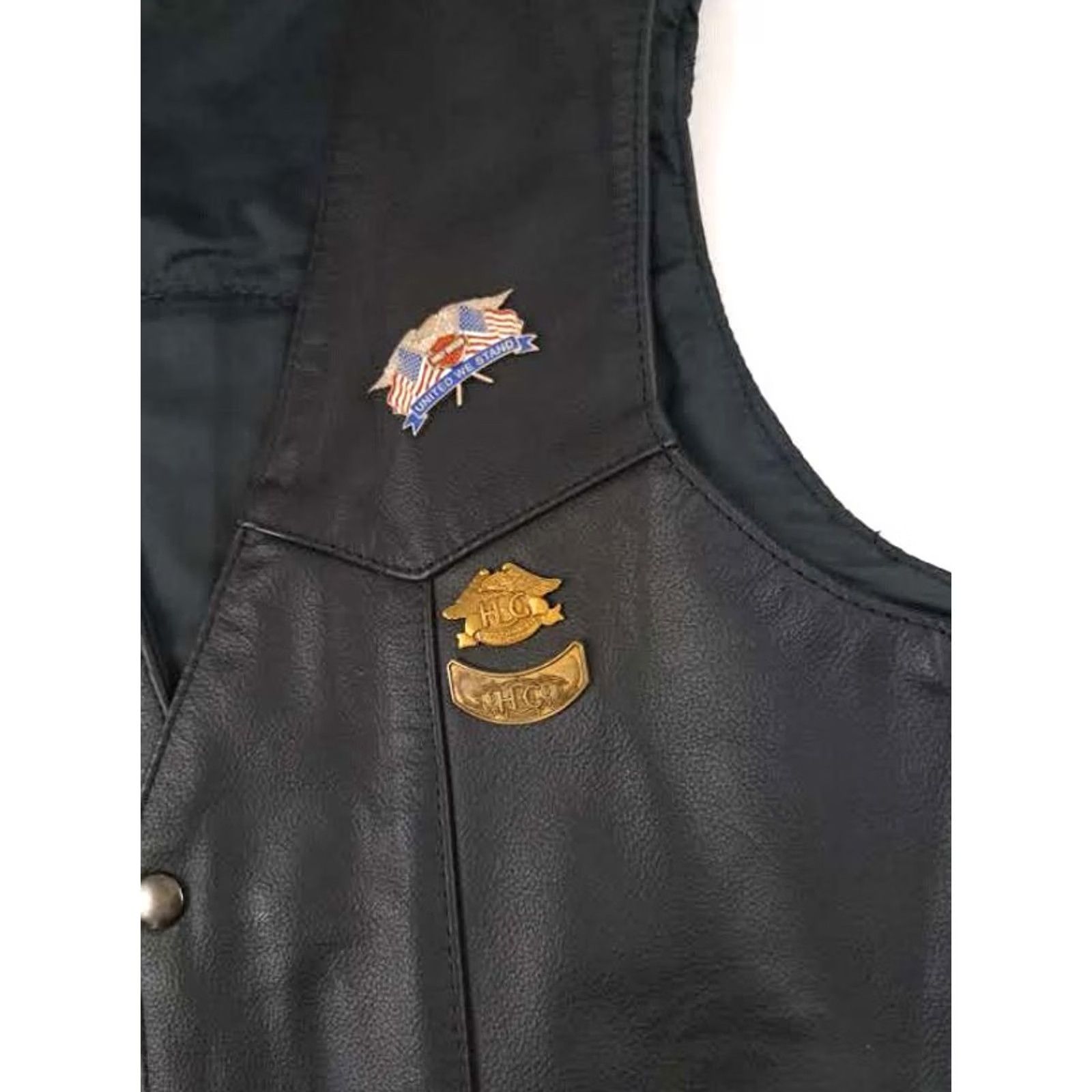 Vintage PNC Leathers Leather Vest 44 Black Biker USA Fallen Heroes Memorial Full Metal Button made Unisex Adults Size US S / EU 44-46 / 1 - 5 Thumbnail