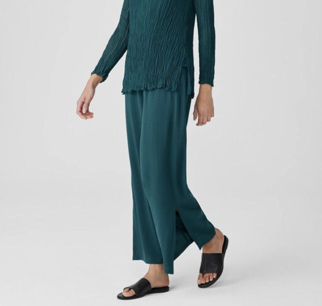 Eileen Fisher Eileen Fisher Silk Georgette Crepe Pant w/ Slits Agean 2X Size 36" / US 14 / IT 50 - 1 Thumbnail