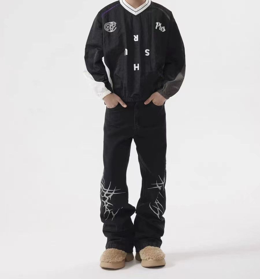 Japanese Brand × Vintage Vintage Street Hip Hop Striped Loose Micro Flare Jeans Size US 30 / EU 46 - 4 Thumbnail