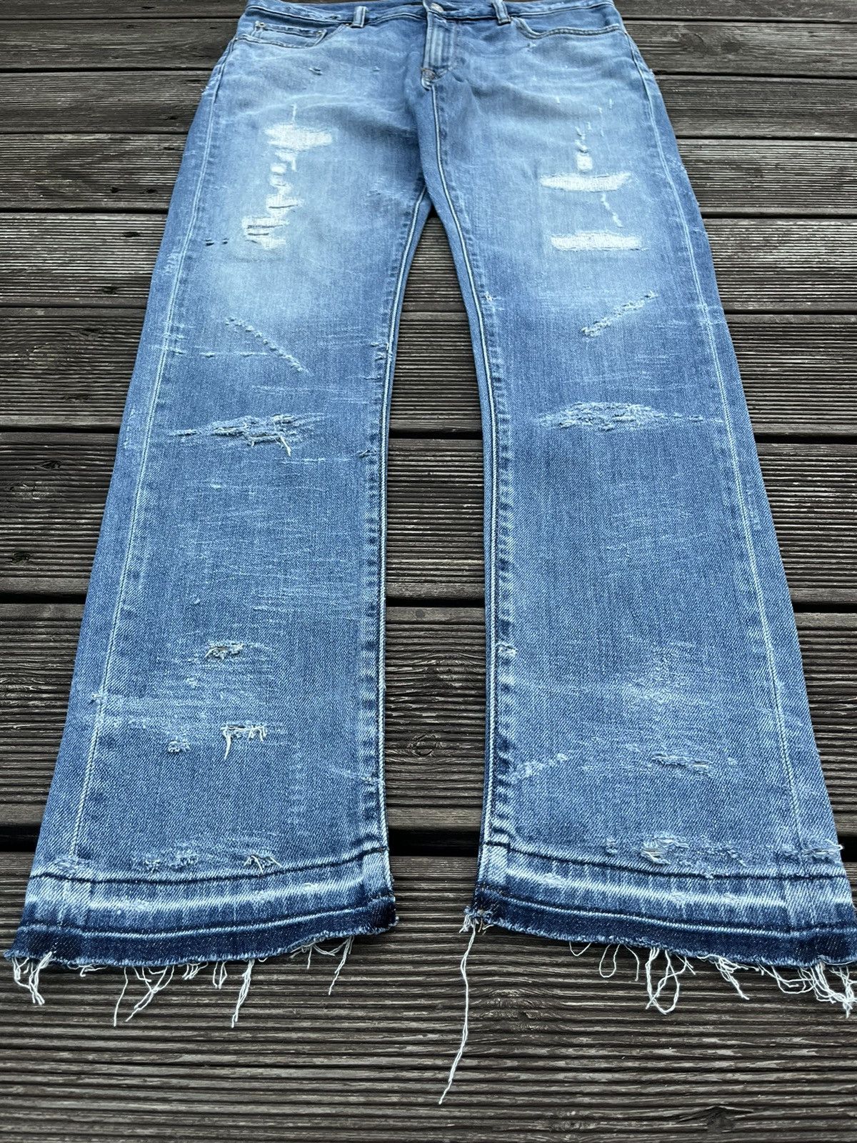 Japanese Brand × Uniqlo Uniqlo Distressed Jeans Pants Blue Skinny Fit 33 Size US 33 - 2 Thumbnail