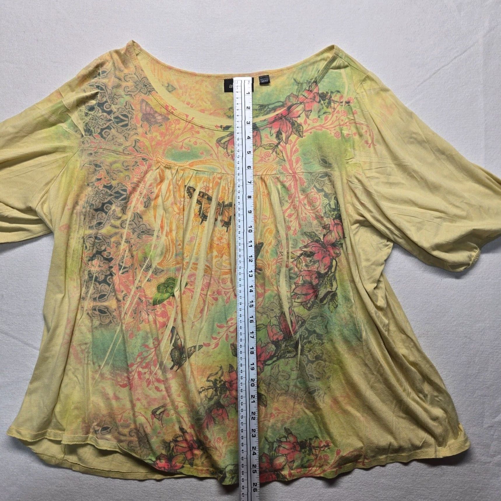 Avenue Avenue Shirt Floral Butterfly Flower Tunic Half Sleeve Women's 2X Top Size XXL / US 16-18 / IT 52-54 - 6 Thumbnail