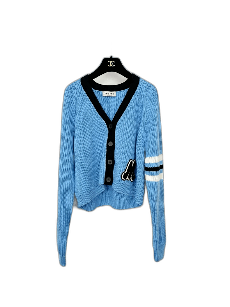 Prada Miu Miu Blue Knit Cardigan, Nearly New -2505 Size M / US 6-8 / IT 42-44 - 1 Thumbnail