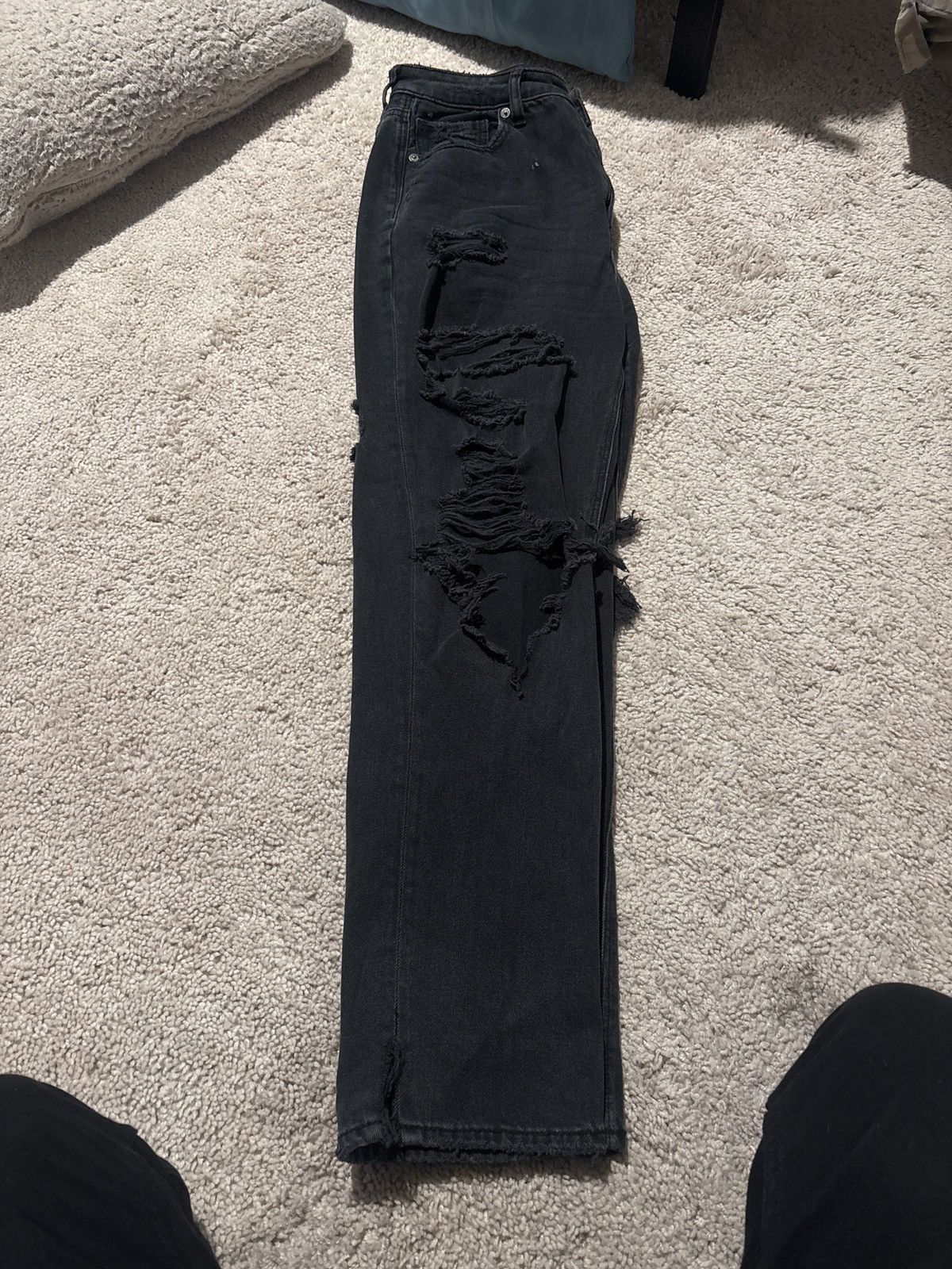 American Eagle Outfitters Heavily Distressed Black Jeans Size 30" / US 8 / IT 44 - 2 Thumbnail