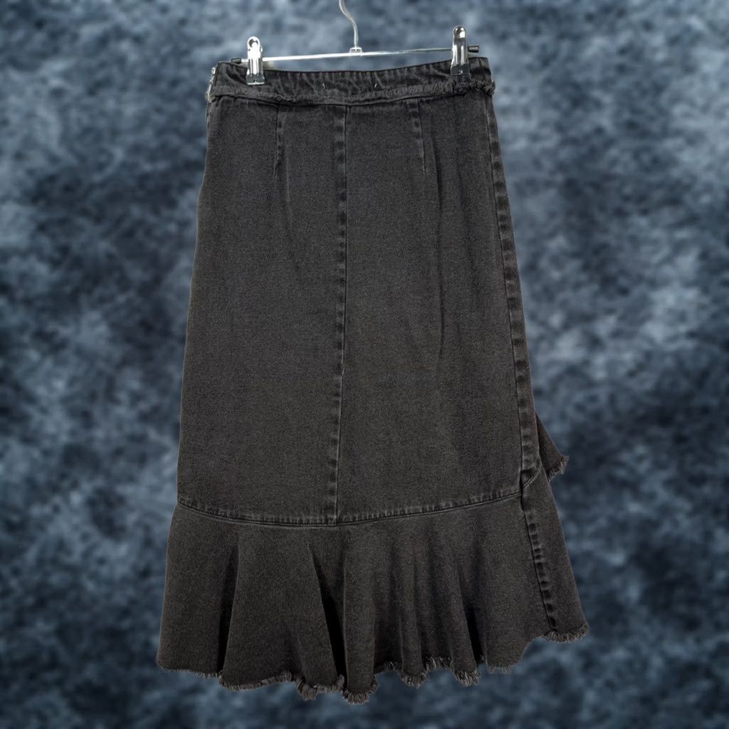 Zara Zara Womens XS Denim Asymmetrical Black Frayed Hem Maxi Skirt Size 26" / US 2 / IT 38 - 1 Thumbnail