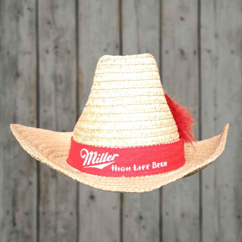 Vintage VINTAGE Miller High Life Band Straw Stomper Cowboy Hat Sz. M Natural Unisex Adults Cowboy Hat Beer 90s Mens Size ONE SIZE - 1 Thumbnail