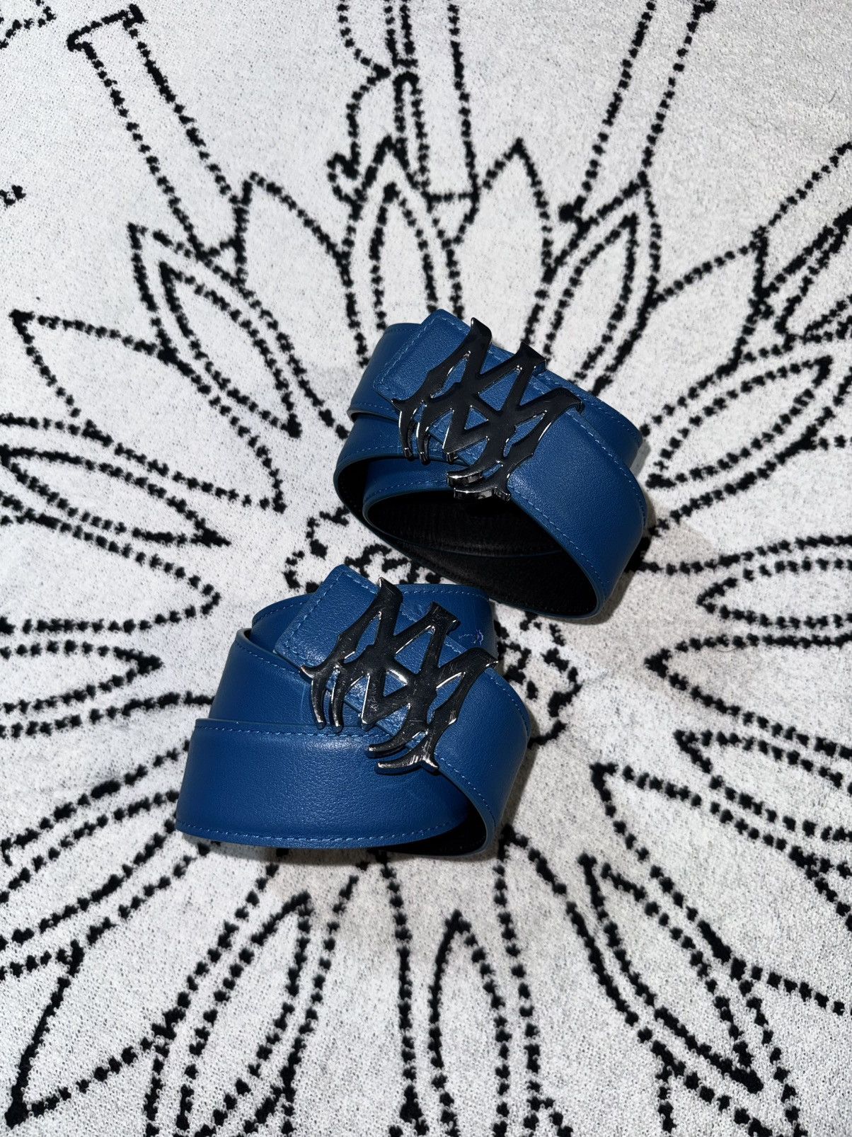 Amiri AMIRI BLUE SILVER MA LOGO LEATHER BELT Size ONE SIZE - 4 Thumbnail