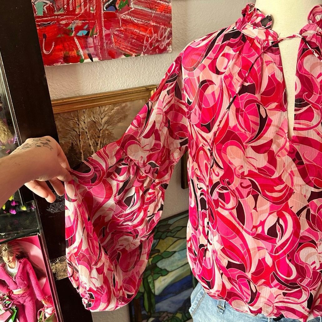 Other inc international concepts pink white wavy print blouse Size M / US 6-8 / IT 42-44 - 2 Thumbnail