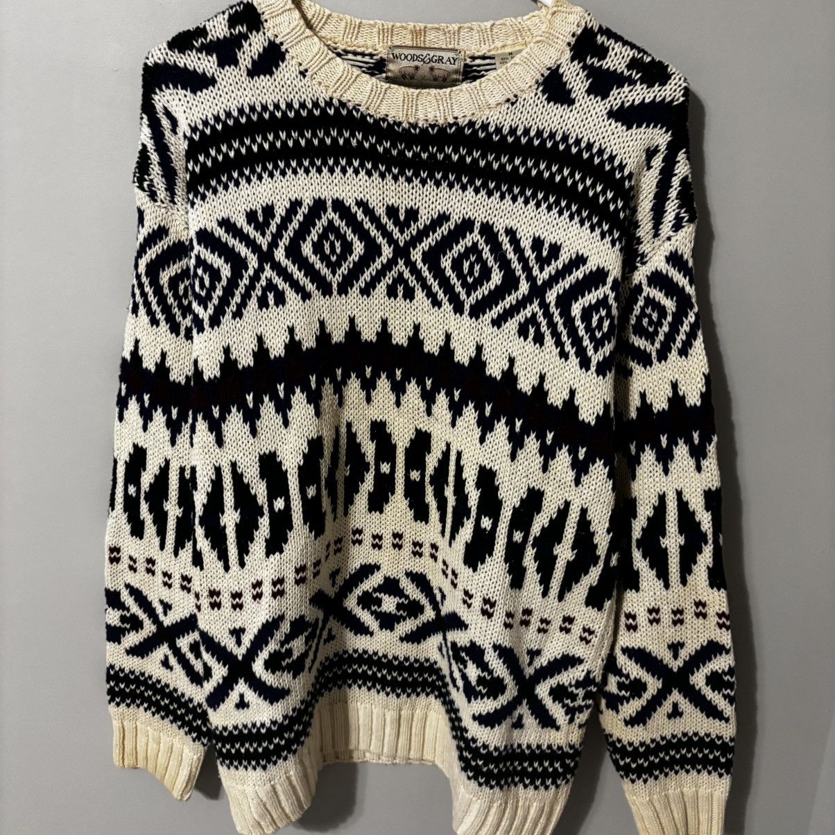 Vintage Woods & Grey Abstract Pattern Cream Sweater Size US M / EU 48-50 / 2 - 1 Thumbnail