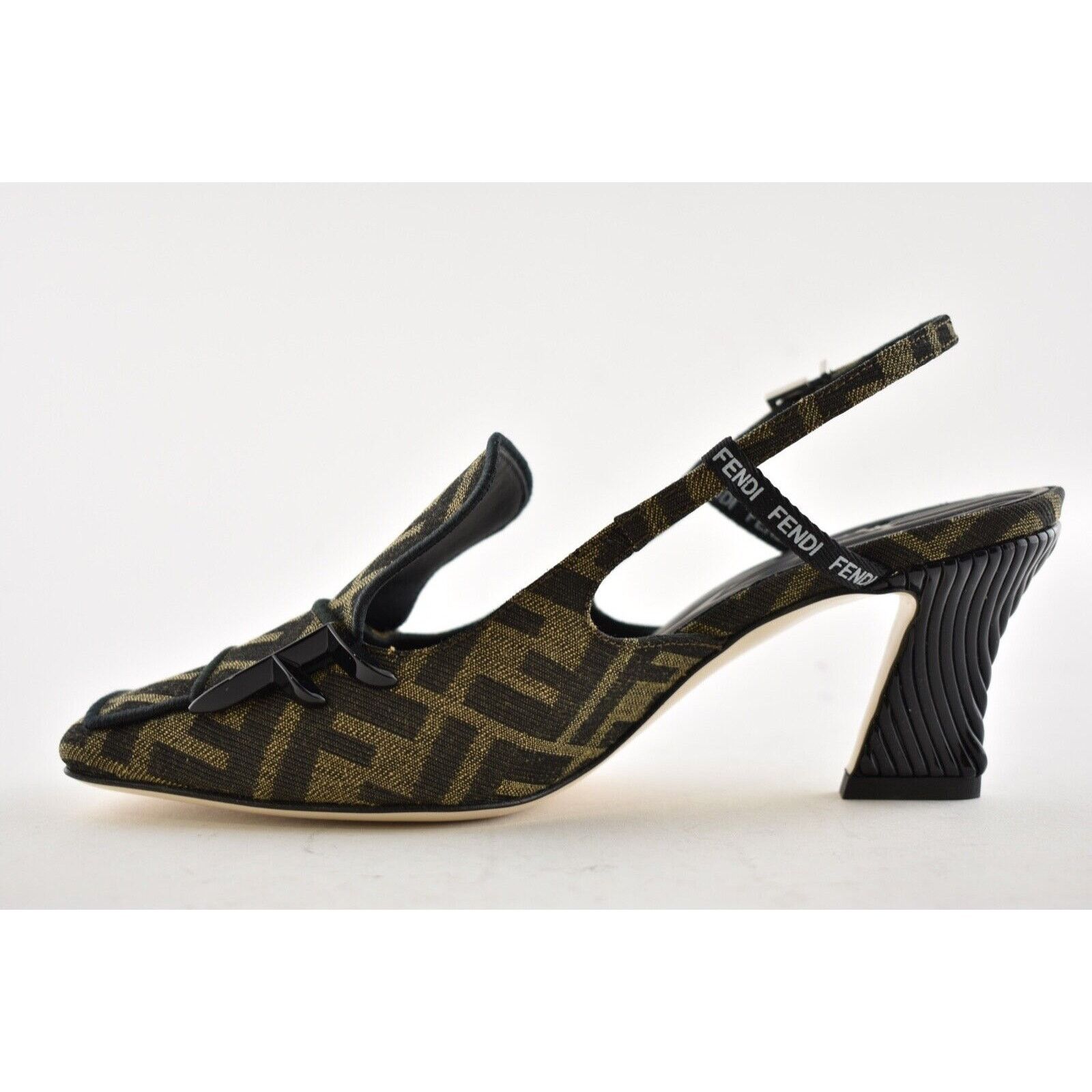 Fendi Freedom Jacquard FF Logo Square Toe Slingback Heel Pump 36.5 Size US 6.5 / IT 36.5 - 7 Thumbnail