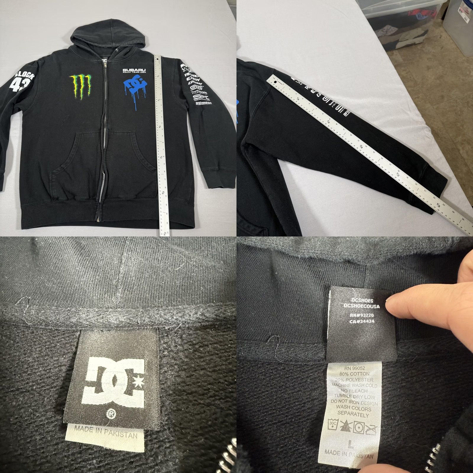 Vintage DC Shoes Hoodie Mens Large Black Subaru Rally Team Monster Energy Block 43 Full Zip Graphic Print Hoodie Sweatshirt Size US L / EU 52-54 / 3 - 8 Thumbnail