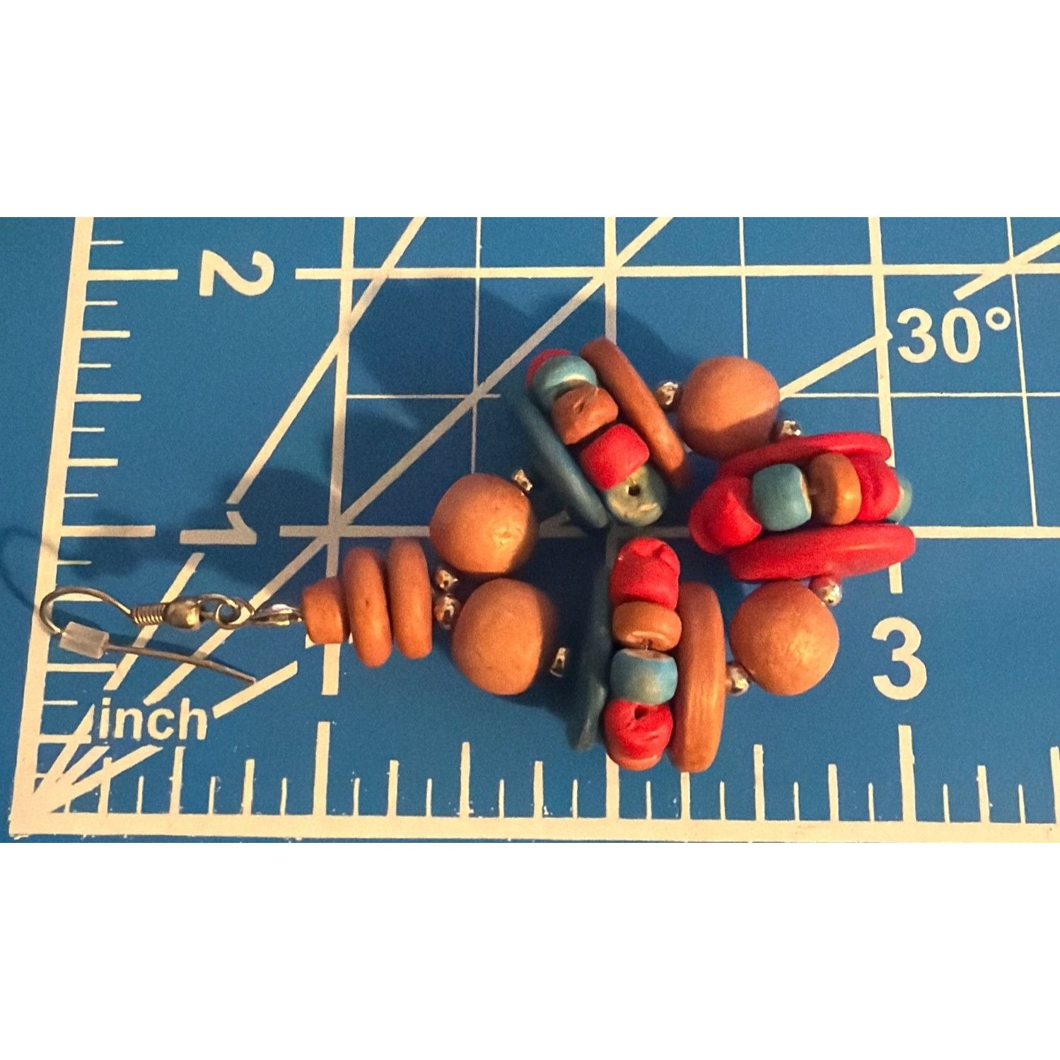 Other Vintage Southwestern Dangle Earrings Terra Cotta Red Blue Be Size ONE SIZE - 3 Thumbnail