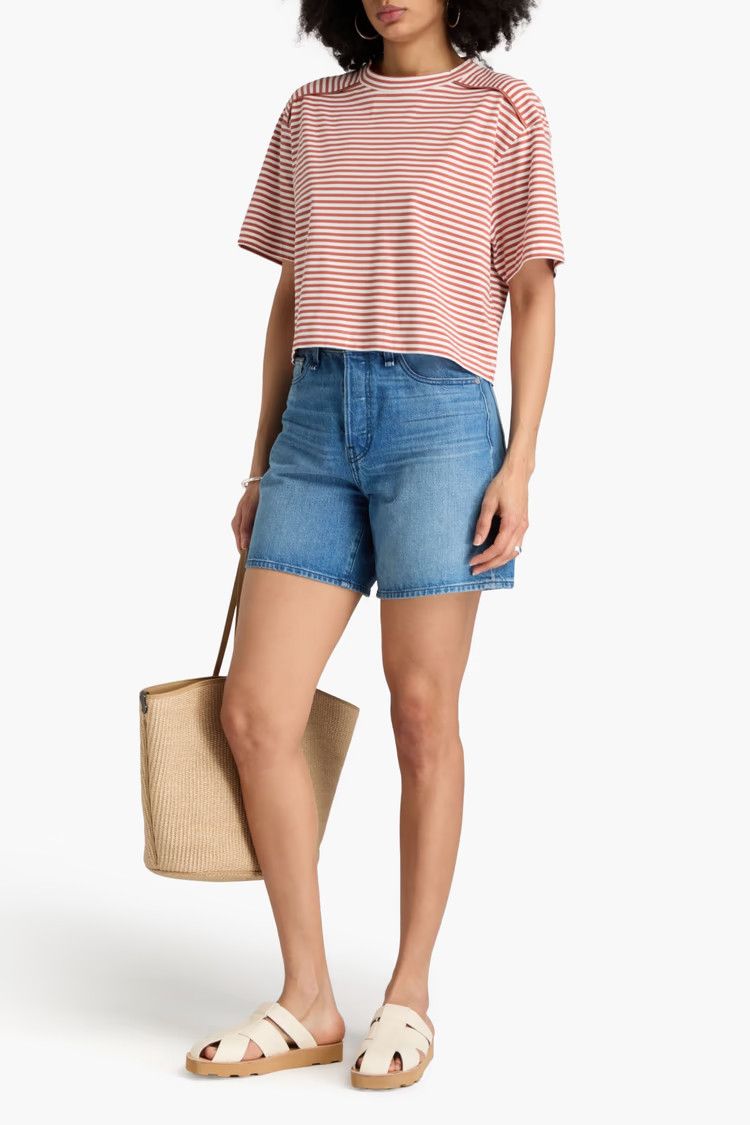 Brunello Cucinelli o1y0825 Crewneck T-Shirt in Rust/White Size S / US 4 / IT 40 - 2 Thumbnail
