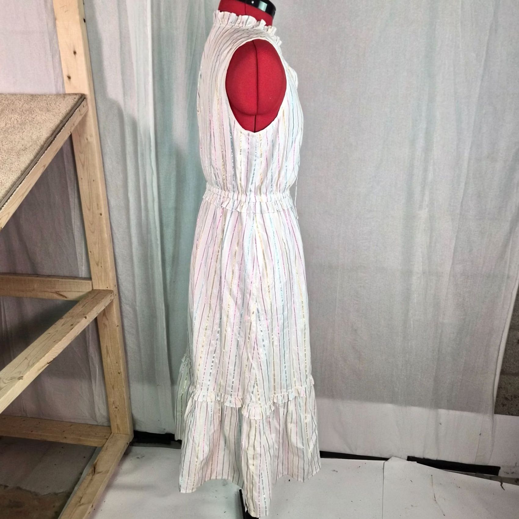 J.Crew J.CREW Womrns Dress Midi White Metallic Striped Size 2 Tie-front Sundress Casual Classic Preppy Summer Spring Size XS / US 0-2 / IT 36-38 - 6 Thumbnail