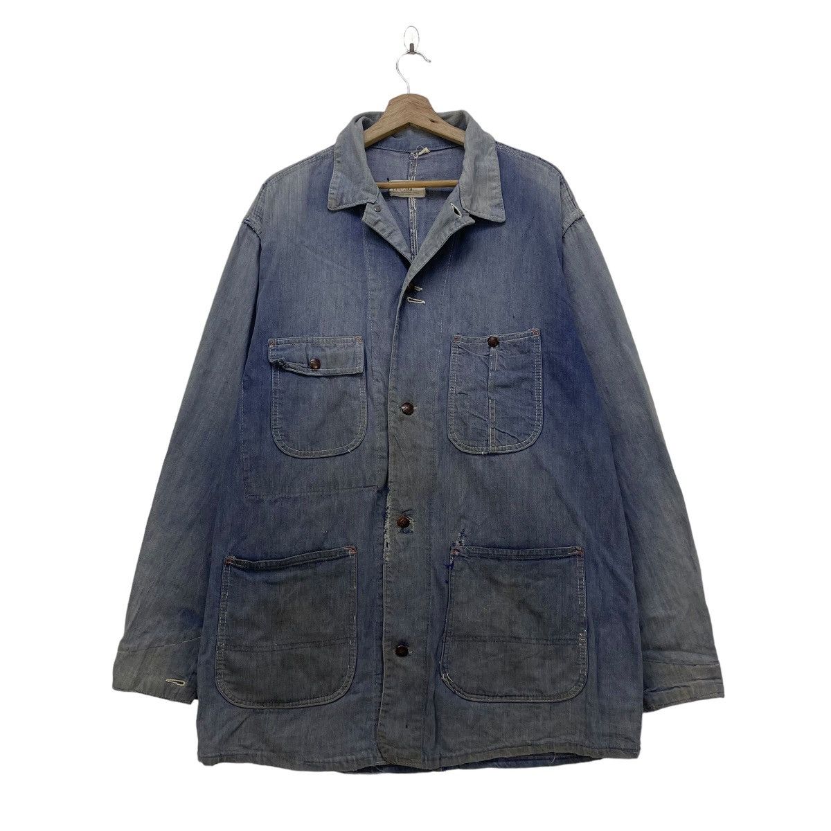 Original Montgomery × Vintage 💥Vintage 70s Montgomery Ward Chore Faded Indigo Jacket Size US M / EU 48-50 / 2 - 1 Thumbnail