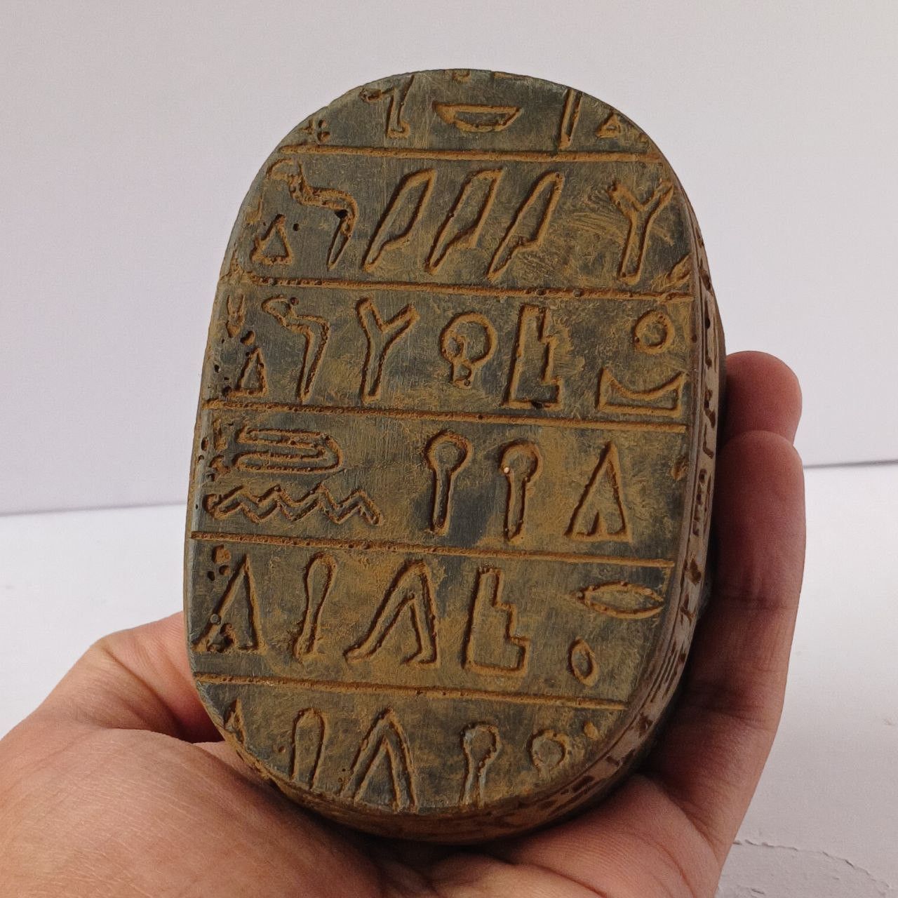 Handmade Large Egyptian Scarab with Hieroglyphs Hand Carved Style Size ONE SIZE - 3 Thumbnail