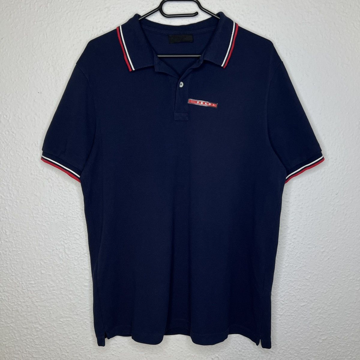 Prada Prada Polo Tshirt Tee Navy Logo Red Rare Y2K Drill Size US L / EU 52-54 / 3 - 1 Thumbnail
