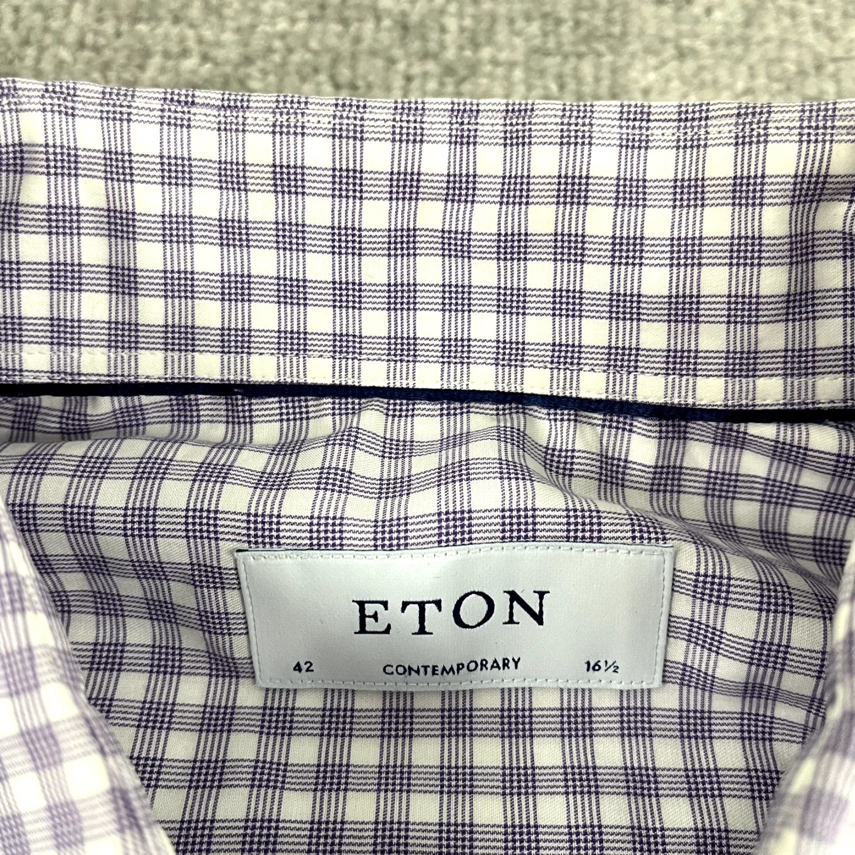 Eton ETON Dress Shirt Mens Size 16.5 White Purple Checked Long Sleeve Button Up Flaw Size US L / EU 52-54 / 3 - 2 Thumbnail