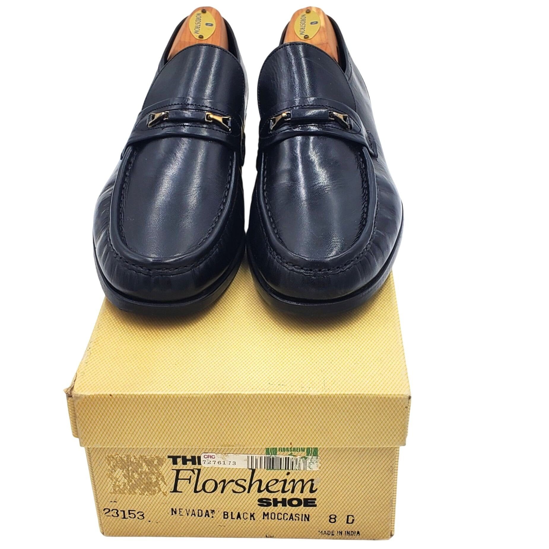 image of New Florsheim Nevada Men's Size 8 Black Leather Moccasin Loa Shoes