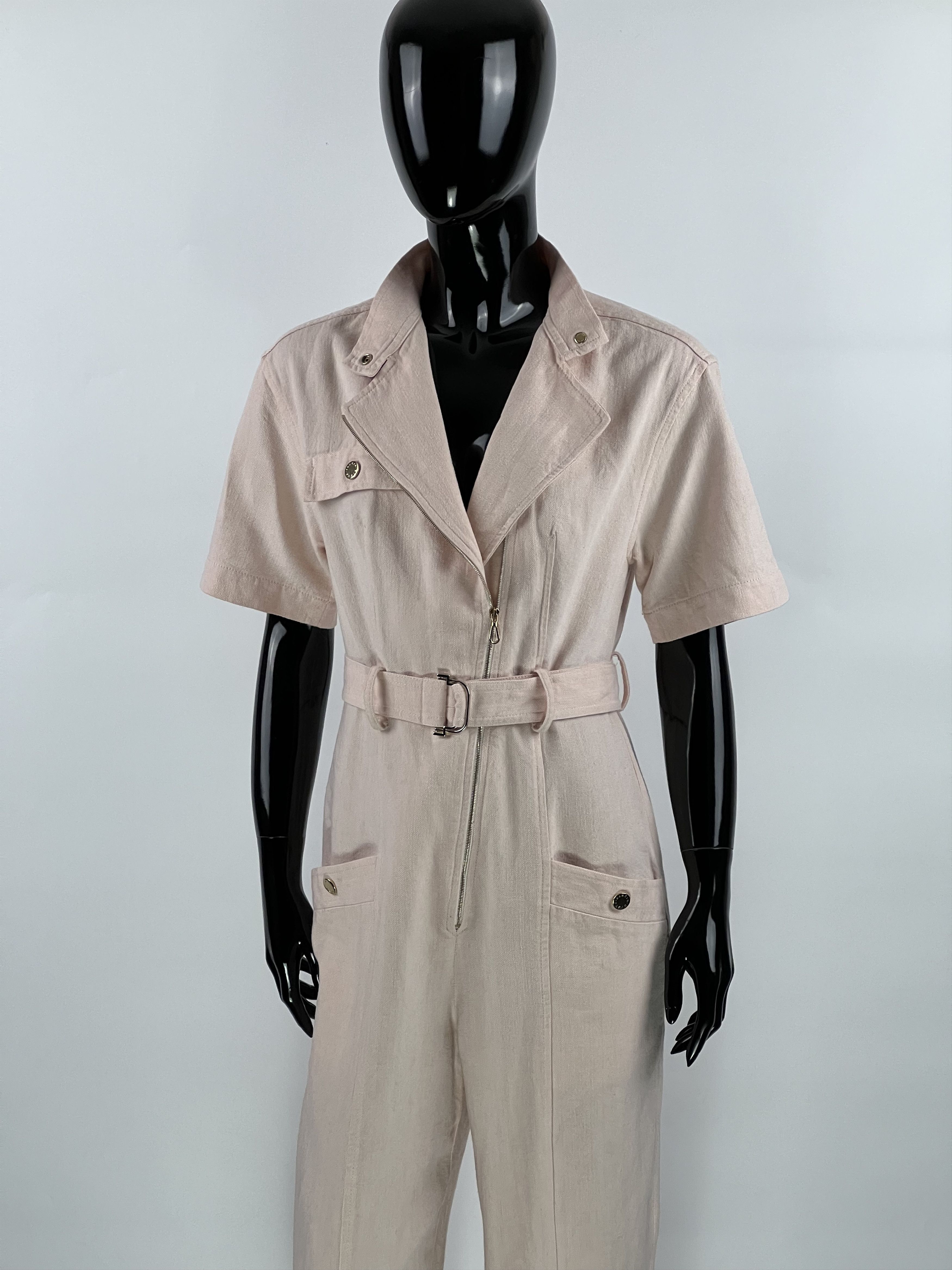 Sandro Sandro Light Pink Cotton Linen Belted Jumpsuit Size 36 Size 27" / US 4 / IT 40 - 7 Thumbnail