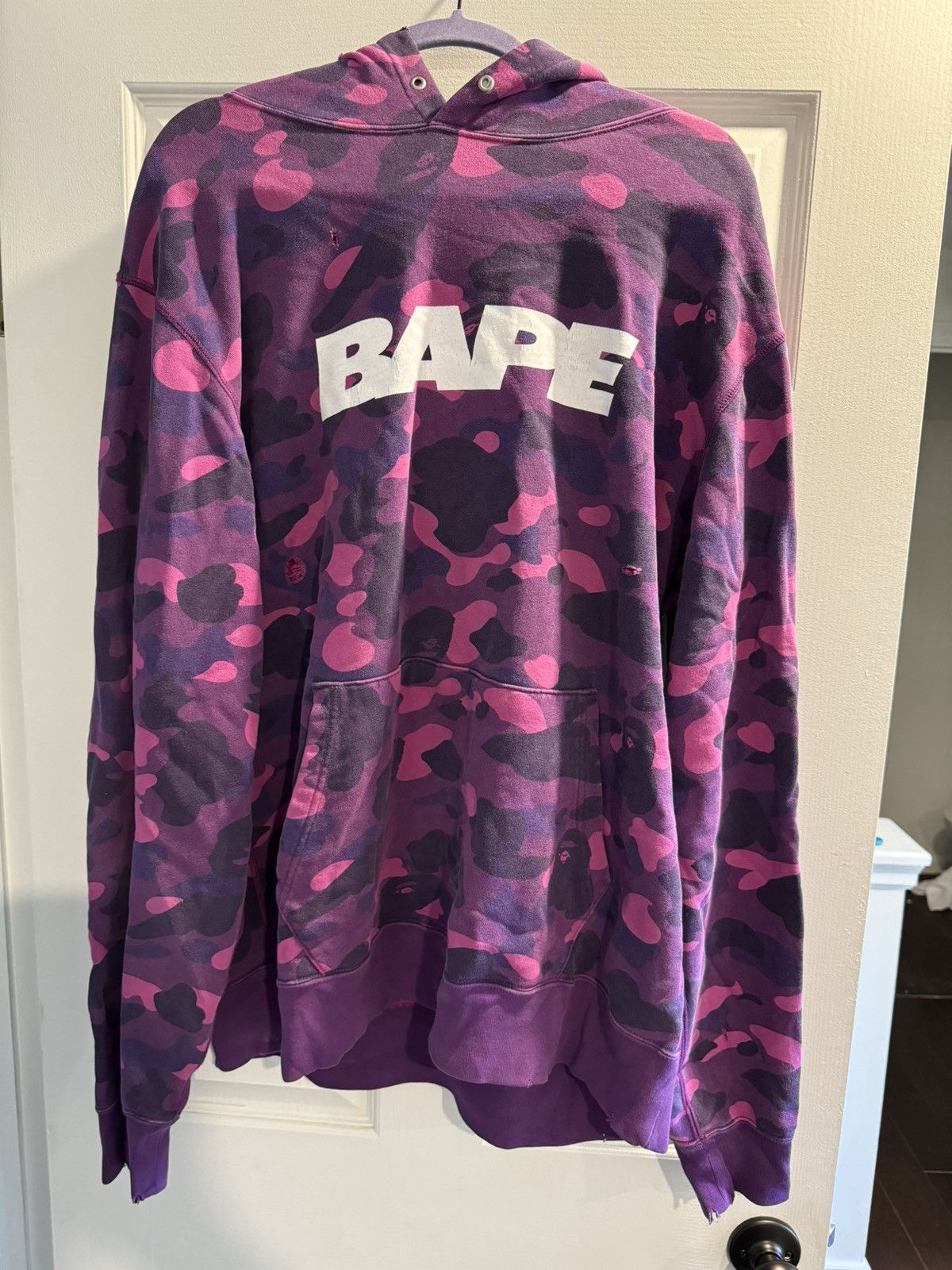 image of Bape Color Camo Distressed Pullover Hoodie in Purple, Men's (Size 2XL)