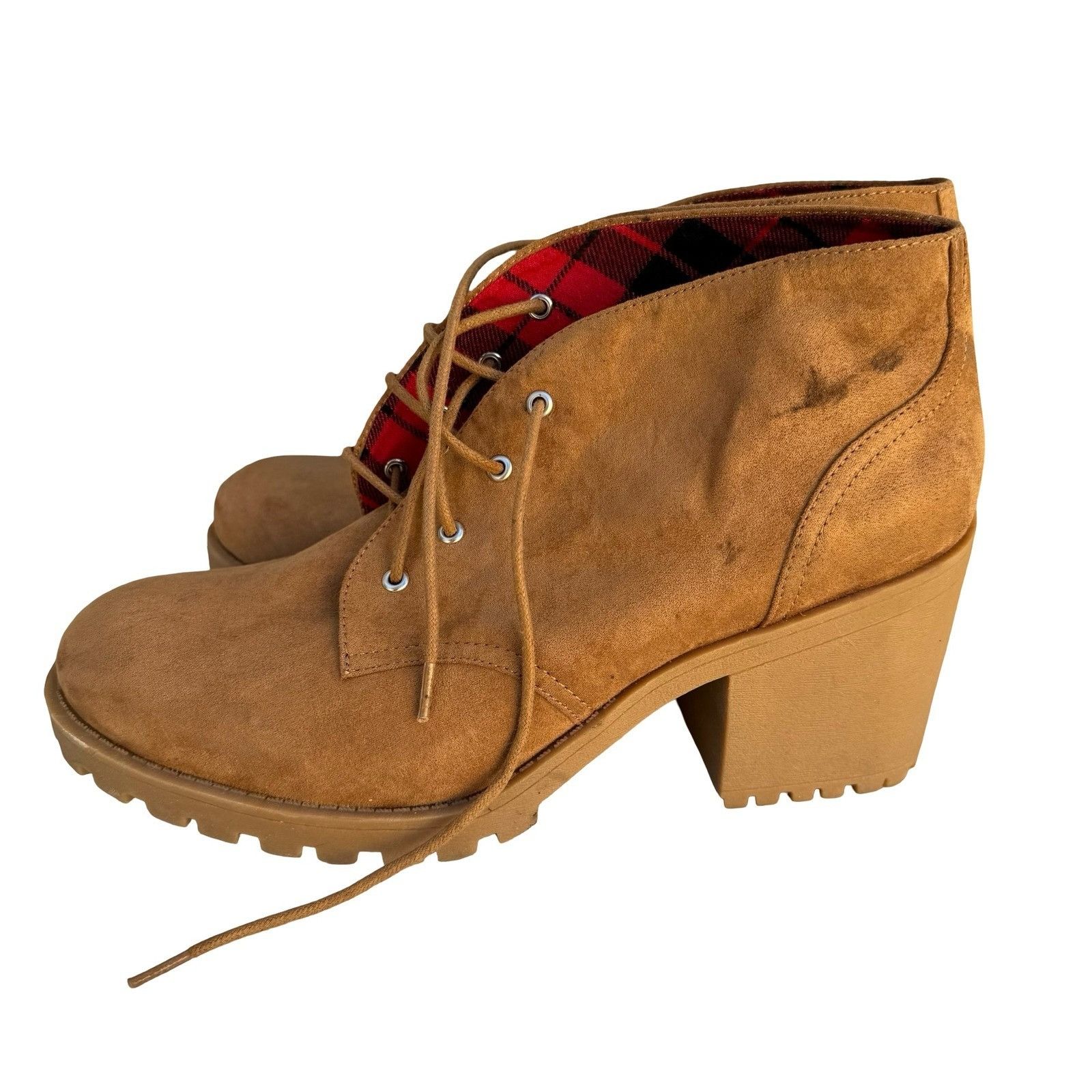 American Rag American Rag Reaghan Hiker Boots Tan Faux Suede Plaid Lining Size US 10 / IT 40 - 1 Thumbnail