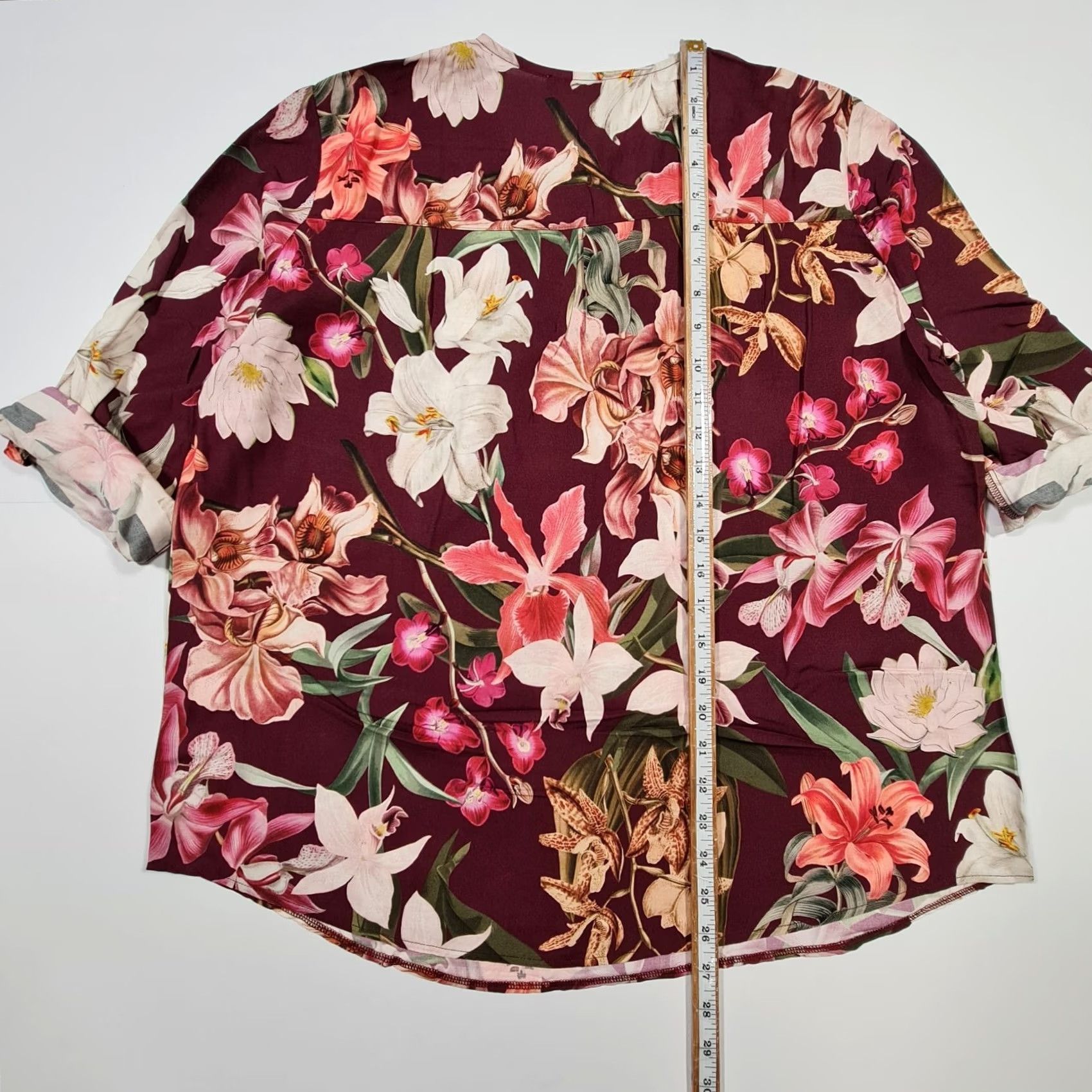CO Betty & Co Blouse Burgundy Red 16 UK Floral 3/4 Sleeves V-Neck Logo Jersey Viscose Womens Blouse Size XXL / US 16-18 / IT 52-54 - 7 Thumbnail