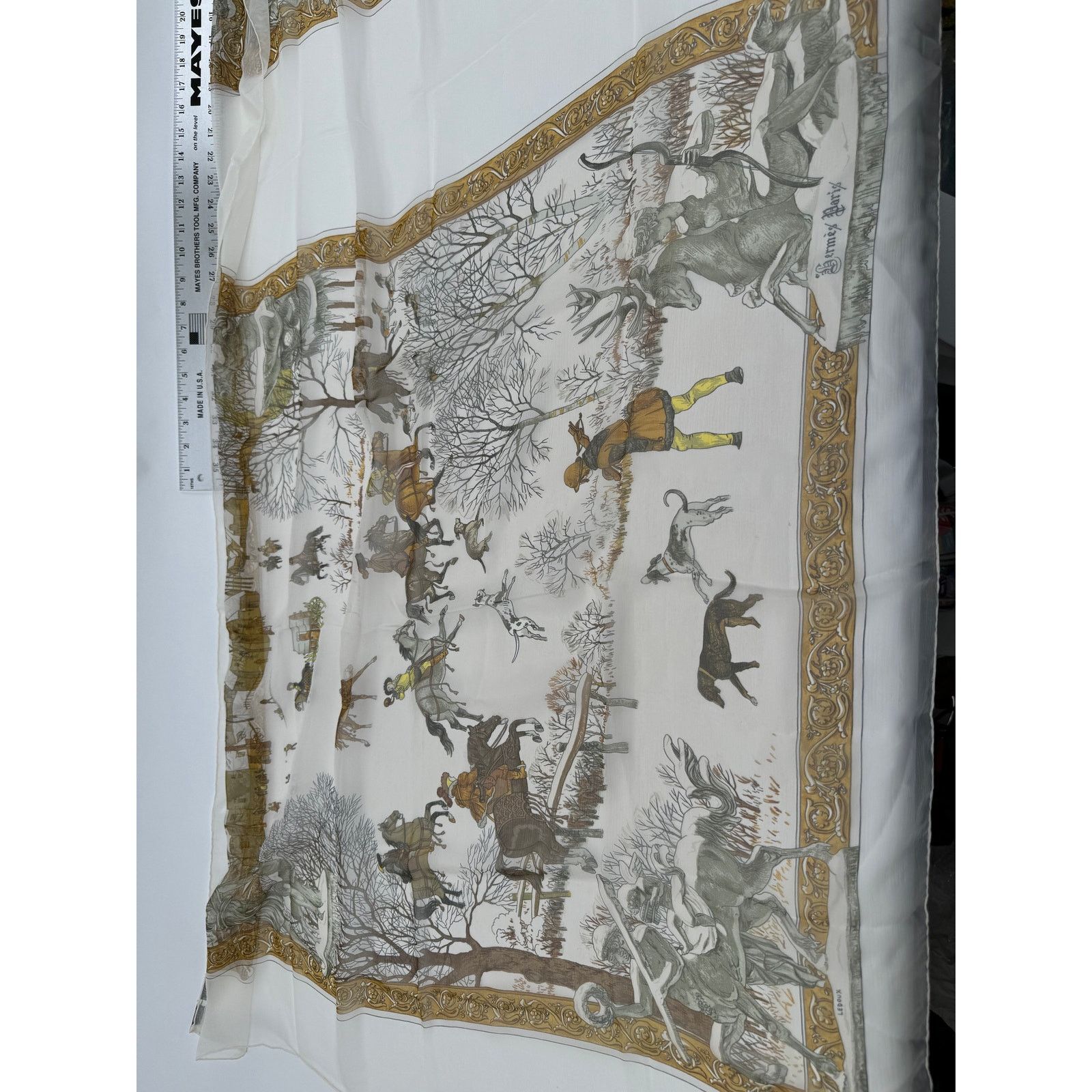 Hermes Hermes Rare Mirrored Image Hunt Scene Sheer Large Cape Shaw Size ONE SIZE - 24 Thumbnail