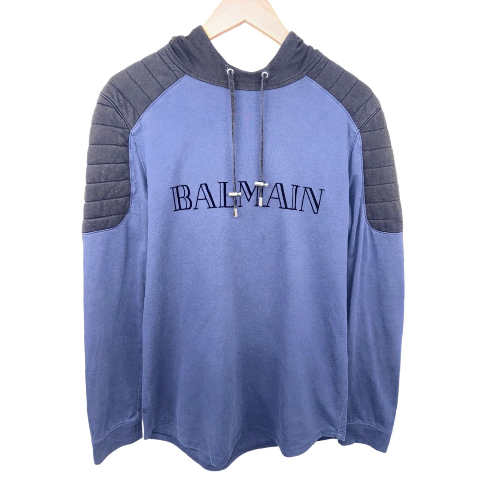 H&M BALMAIN x H&M Blue Hoodie Sweatshirt Logo Pullover Sz M Regular Men Hooded RARE Size US M / EU 48-50 / 2 - 2 Thumbnail