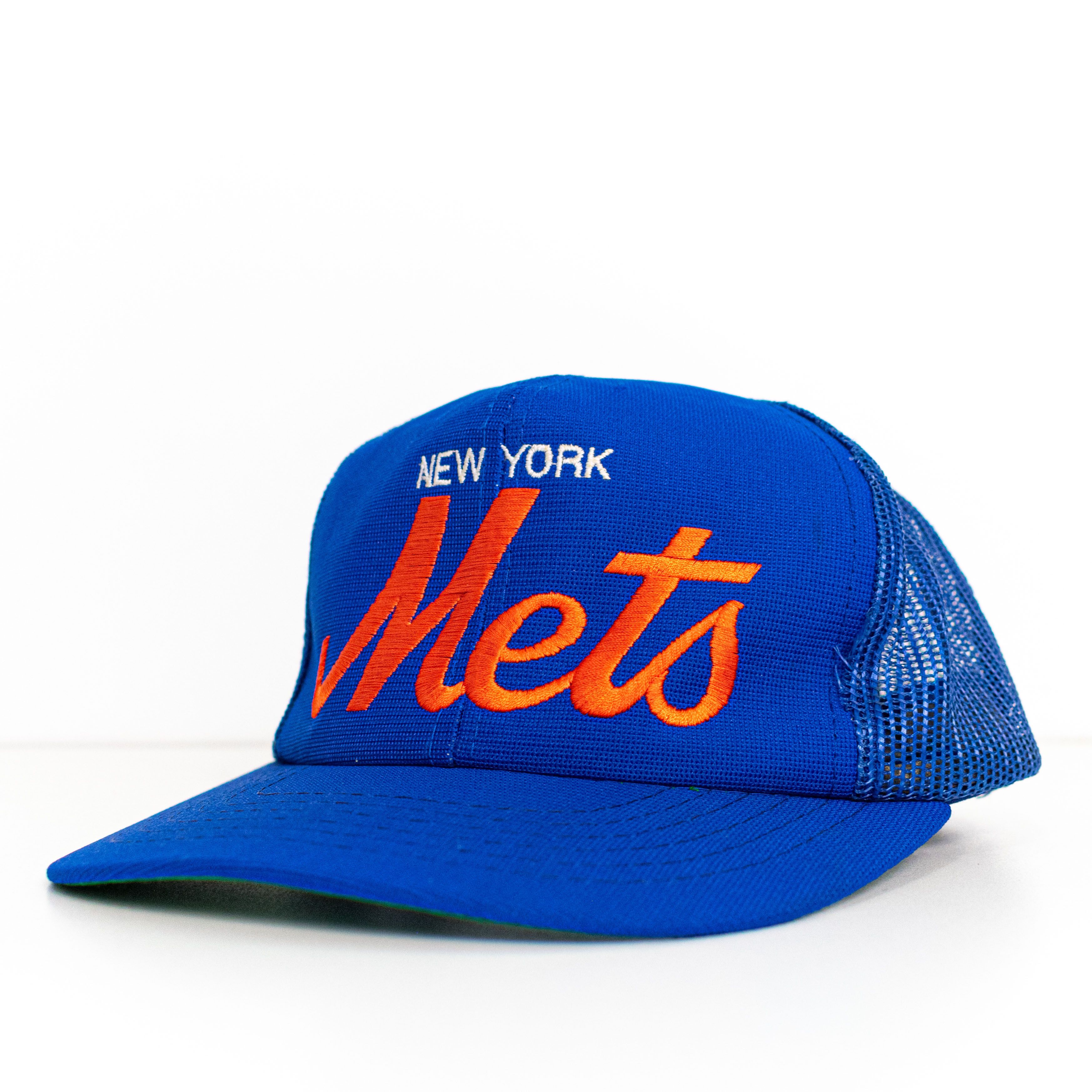 image of Mlb x Trucker Hat Annco Ny Mets Script Mesh Snapback Hat Mookie Wilson in Blue, Men's