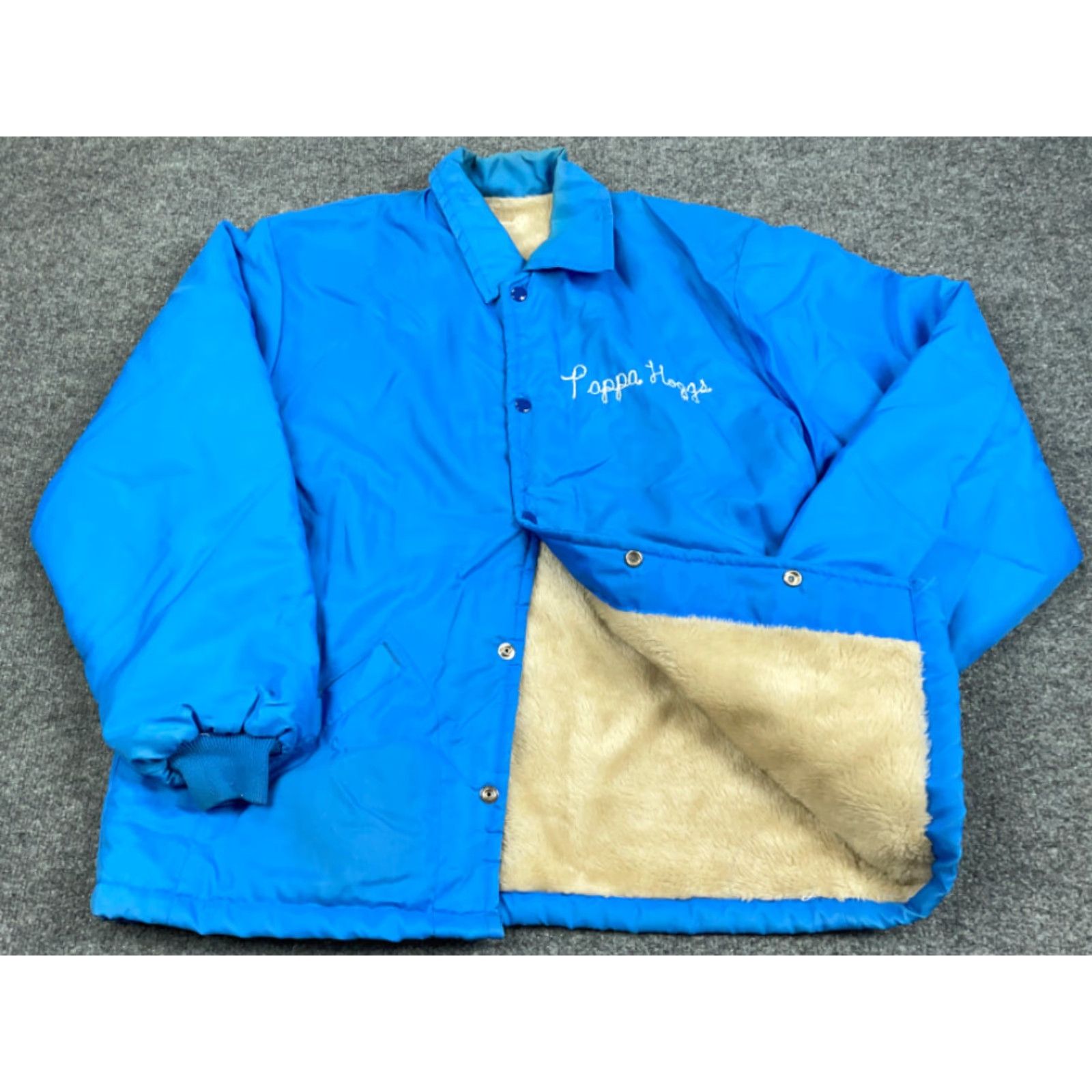 Vintage VTG 80s Michigan Garber Dukes Satin Snap Jacket Adult Large Pappa Hoggs Blue Embroidered Nylon Shell Lined Bomber USA Men Vegetative? Size US L / EU 52-54 / 3 - 5 Thumbnail