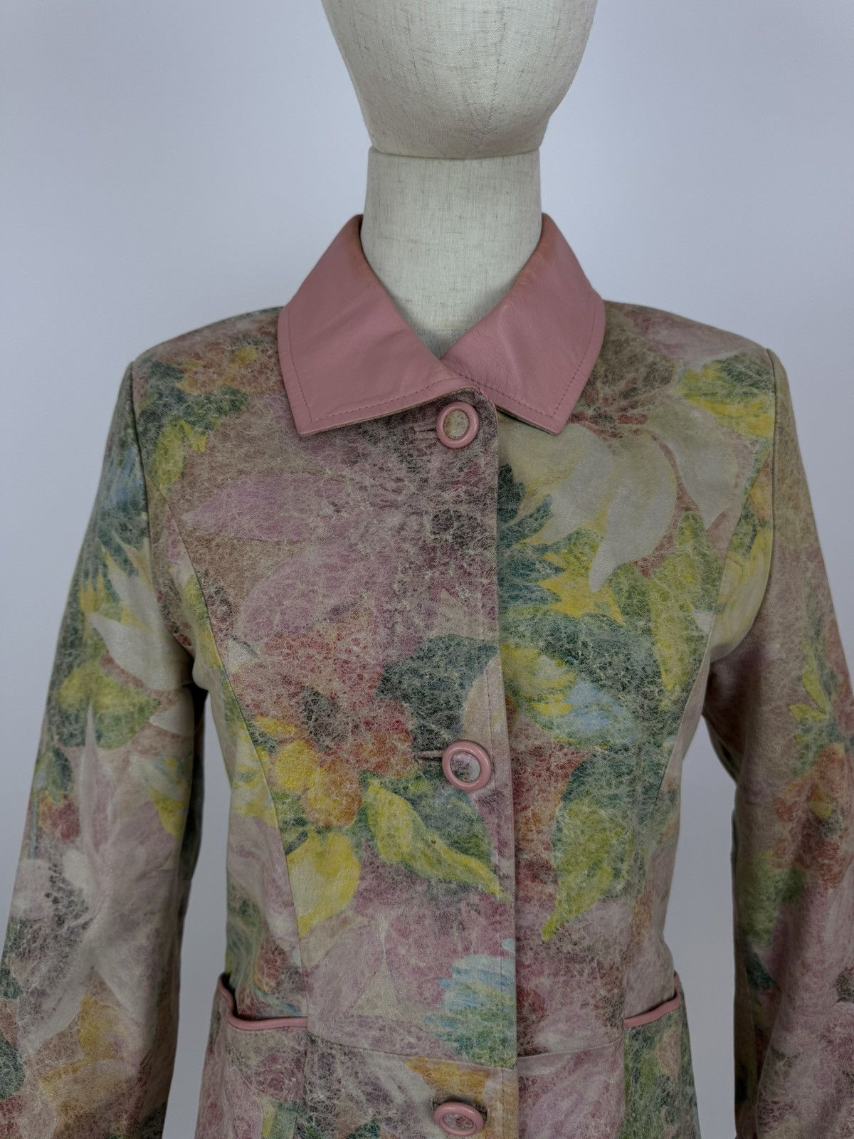 Other Vintage FRIITALA Jacket Floral Leather Coat Womens 90s Size M / US 6-8 / IT 42-44 - 2 Thumbnail