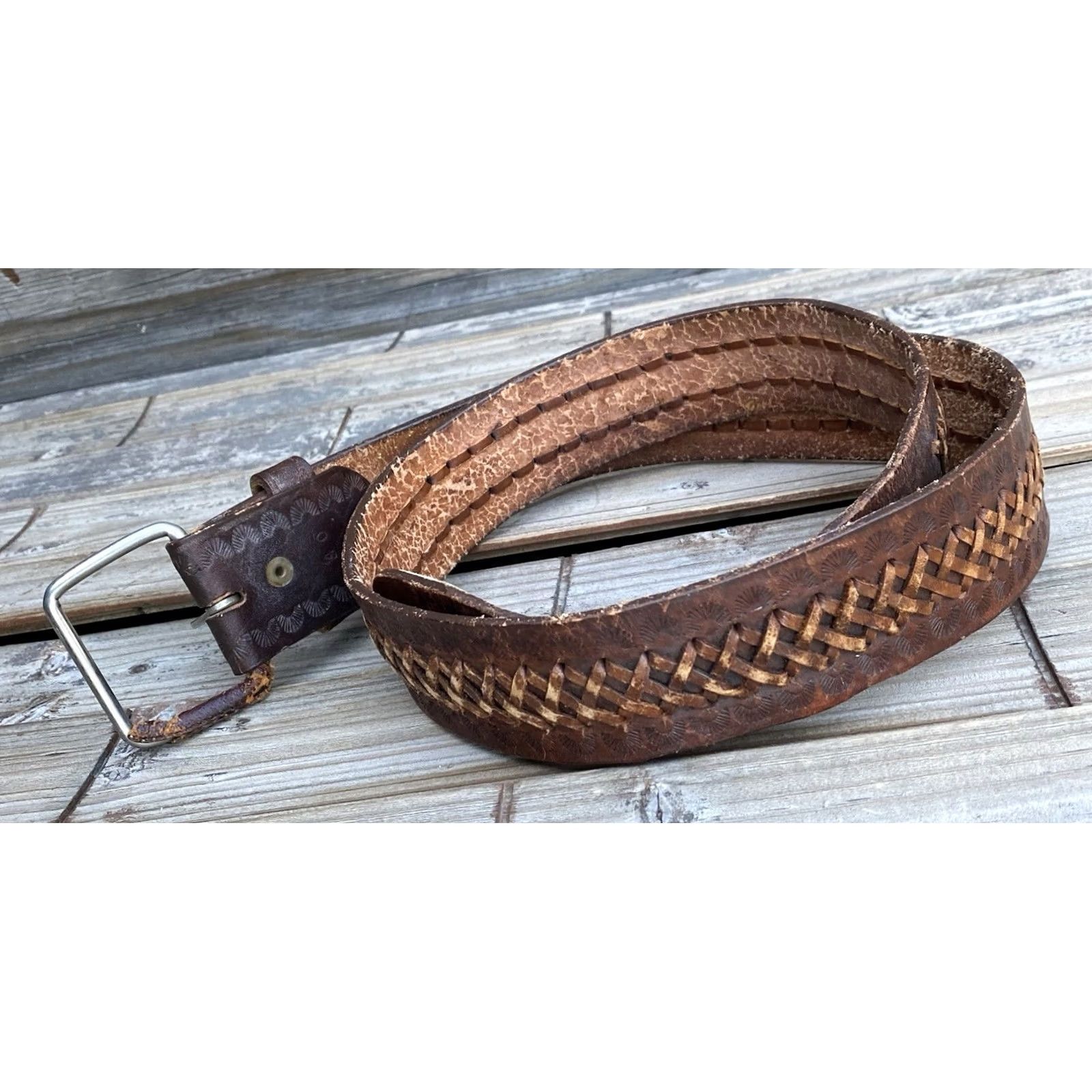 Vintage VINTAGE Hand-Tooled Leather Belt 60s 70s Size 40 Brown Unbranded Western Rockabilly Size ONE SIZE - 6 Thumbnail