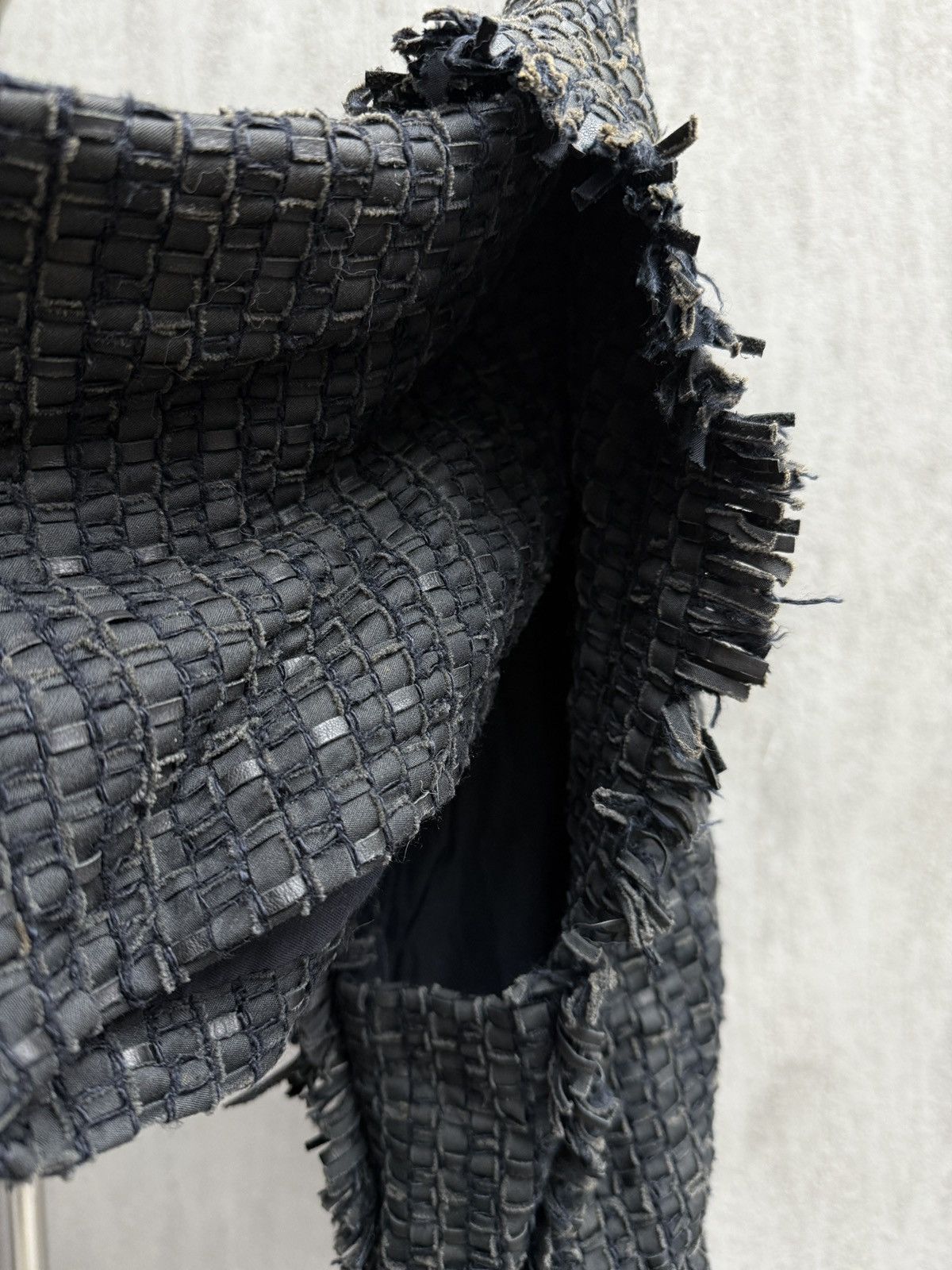 Issey Miyake × Vintage Leather Woven Fringe Jacket Size M / US 6-8 / IT 42-44 - 2 Thumbnail