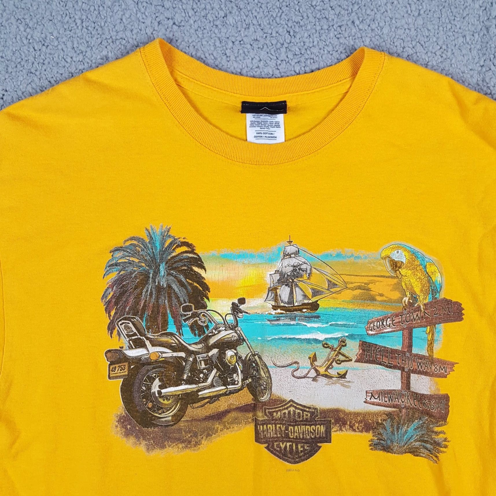 Harley Davidson Vintage Harley-Davidson T-Shirt Men's Large Biker Pirate Beach Retro Yellow Cotton Y2K Motorcycle Outdoor Accessories Size US L / EU 52-54 / 3 - 3 Thumbnail