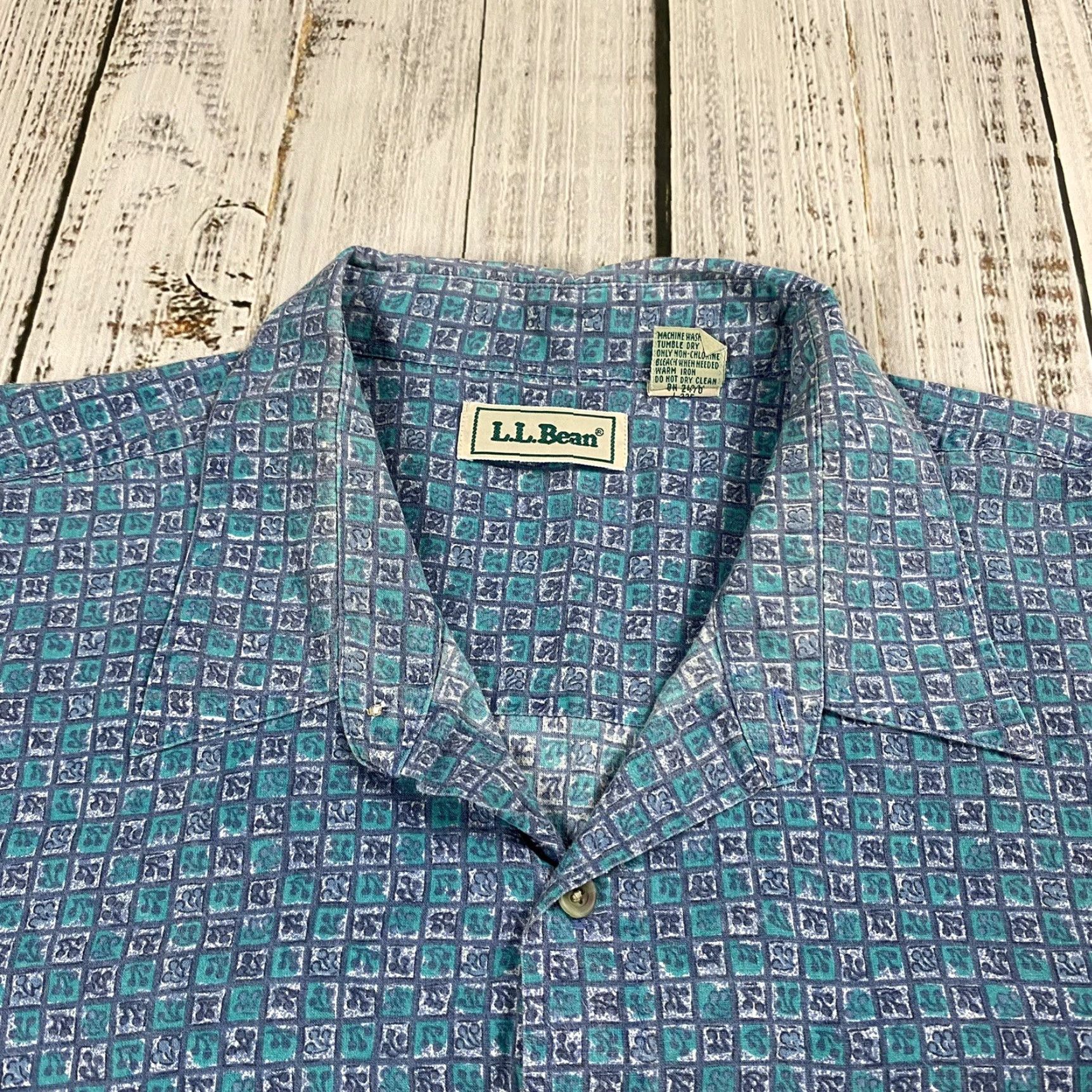 Vintage VINTAGE L.L. Bean Hawaiian Shirt Button-Up - Teal Cotton, Short Sleeve, Floral, Big & Tall XLT Mens Size US XL / EU 56 / 4 - 2 Thumbnail