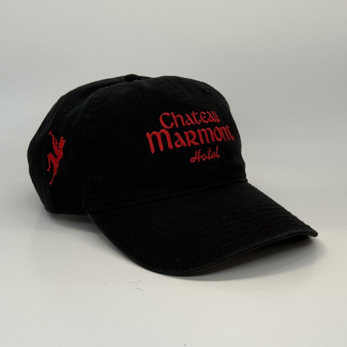 Chateau Marmont Dad Hat – Black/Red Embroidered Hotel Cap