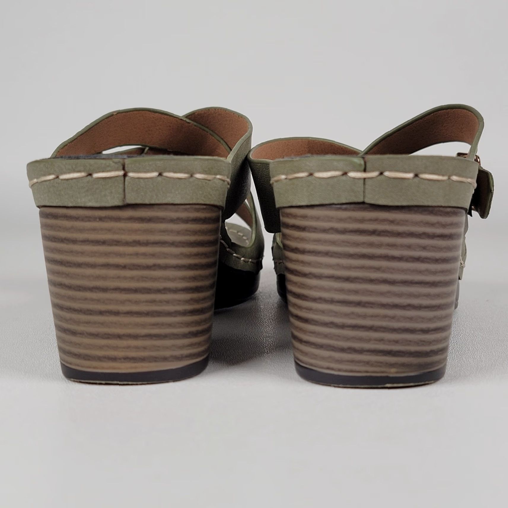Vintage Patrizia Spring Step Karis Green Heeled Leather Sandals Open Toe Size 7 Women Slip-On Size US 7 / IT 37 - 6 Thumbnail