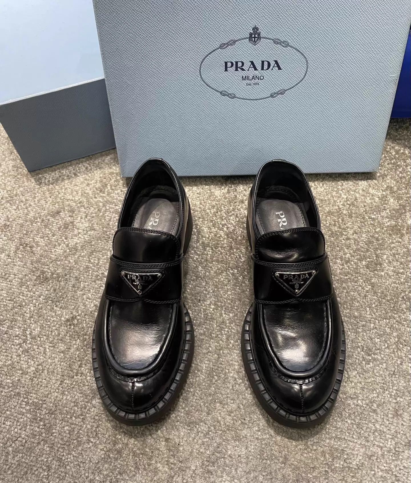 Prada PRADA Women's Calfskin Loafer w/ Polished Metal Badge EU37 Size US 6.5 / IT 36.5 - 1 Thumbnail