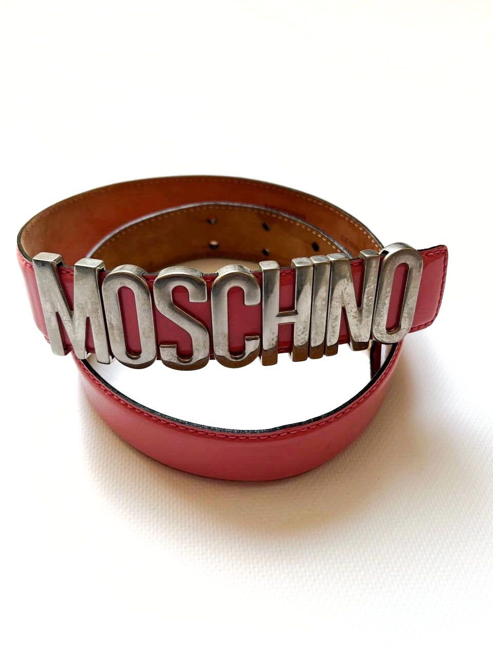 Japanese Brand × Moschino × Vintage Vintage Moschino pink leather metal logo belt y2k Japanese Size ONE SIZE - 5 Thumbnail