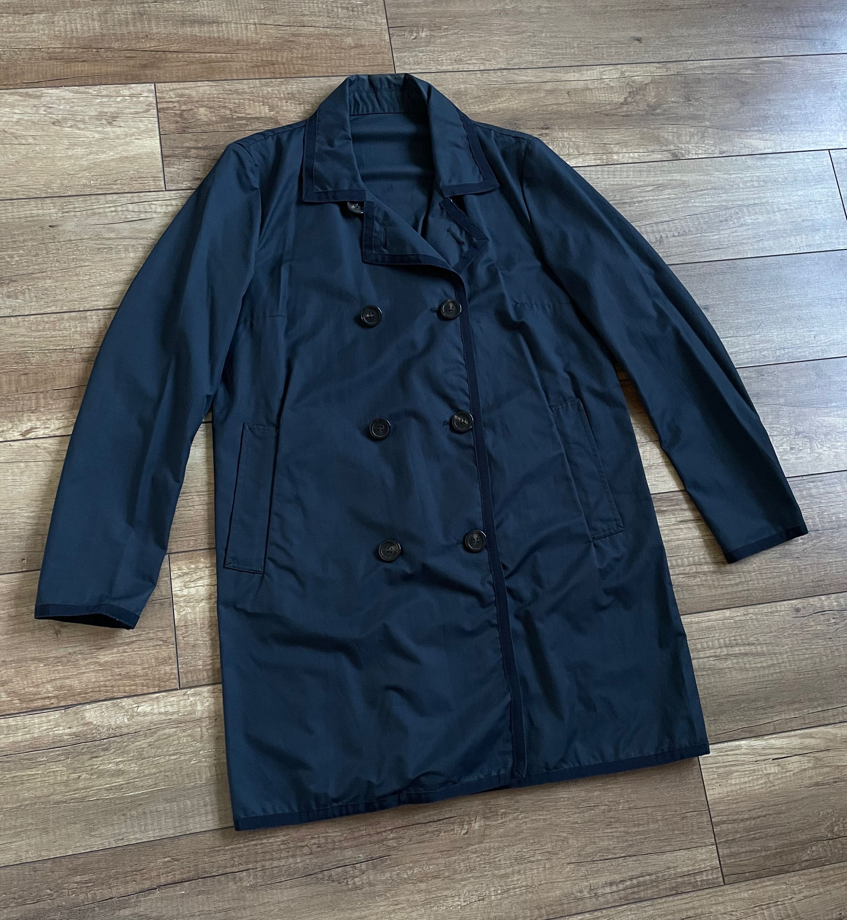 Moncler Moncler Womens Navy Blue Citron Cotton Trench Coat Jacket Size L / US 10 / IT 46 - 1 Thumbnail