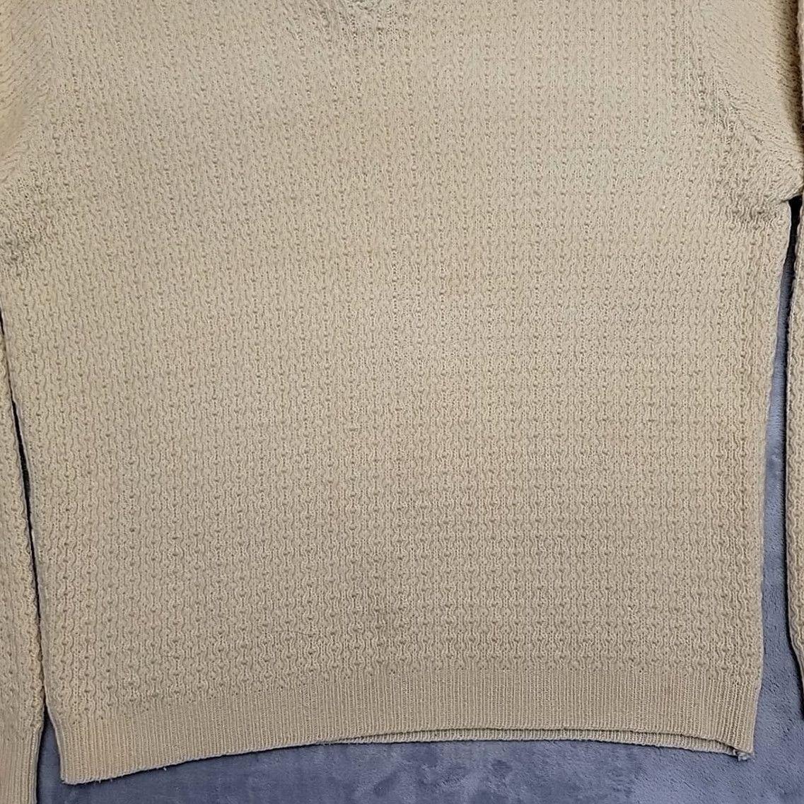 Vintage VTG Hand knit Sweater Mens L Pale Yellow Textured Fisherman Ellen Stubblefield Size US L / EU 52-54 / 3 - 2 Thumbnail