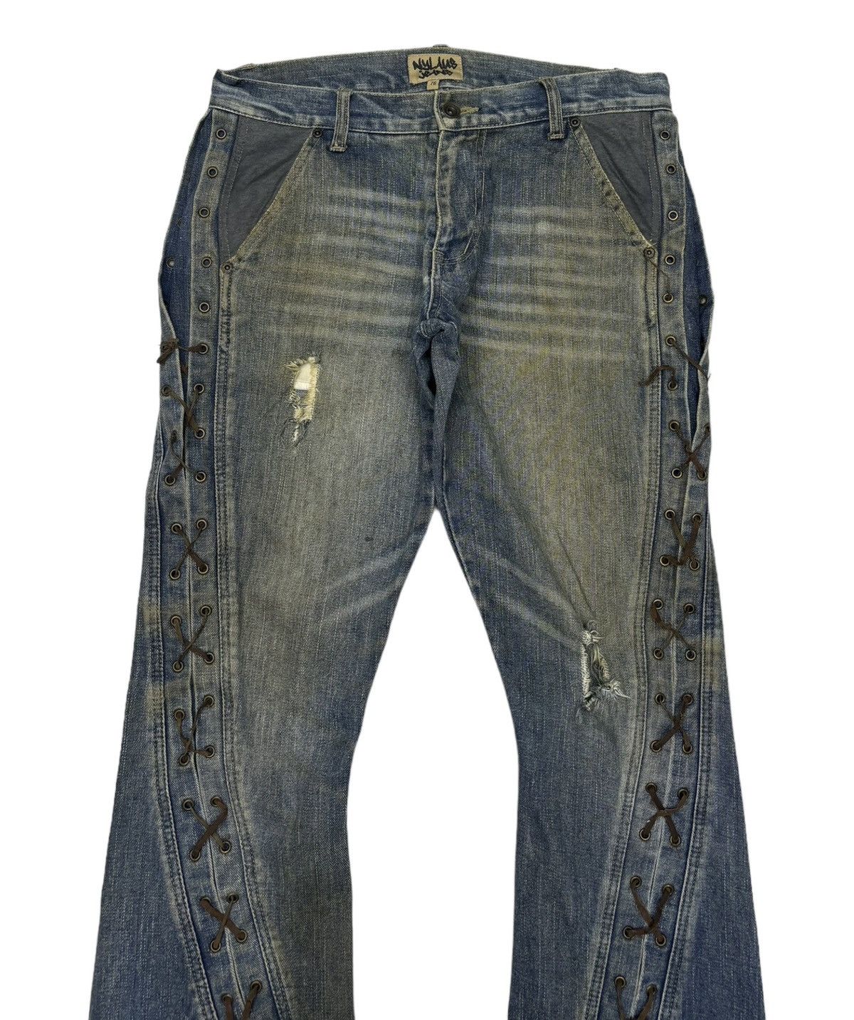 Hysteric Glamour 🔥NYLAUS JEANS LACE UP DISTRESSED DENIM TORNADO MART STYLE Size US 32 / EU 48 - 7 Thumbnail