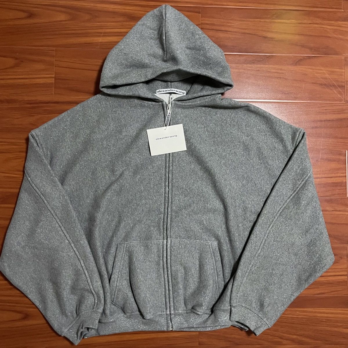 image of Alexander Wang Star Zip Up Hoodie in Grey, Women's (Size XS)