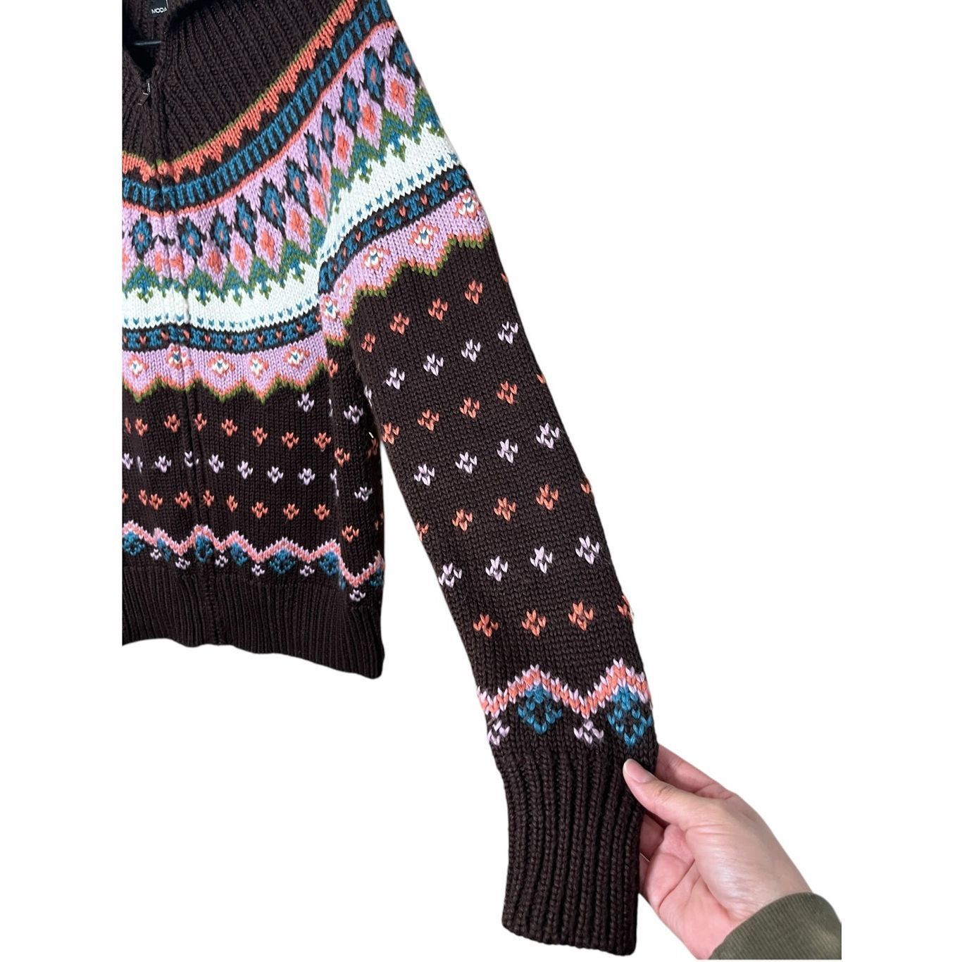 Other Vintage Moda International Wool Blend Fair Isle Zip Front Sweater Size Medium Size M / US 6-8 / IT 42-44 - 4 Thumbnail