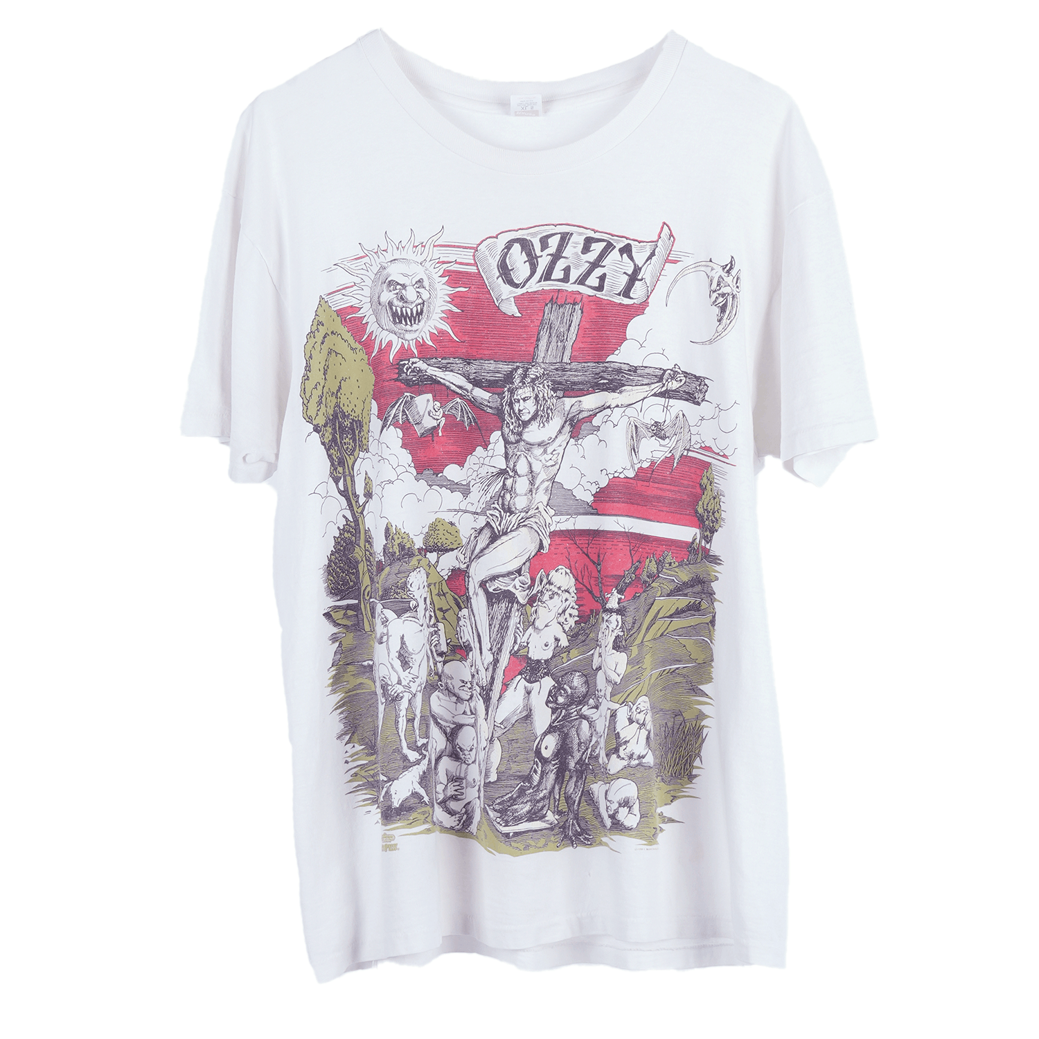 Vintage VINTAGE 1991 OZZY OSBOURNE THRASHED Crucifix T-SHIRT GLOW IN Size US XL / EU 56 / 4 - 1 Thumbnail