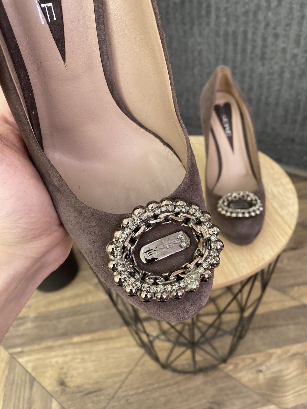 Other Essere Suede Pumps Heels Embellished Buckle High Heel Shoes Size US 9 / IT 39 - 4 Thumbnail