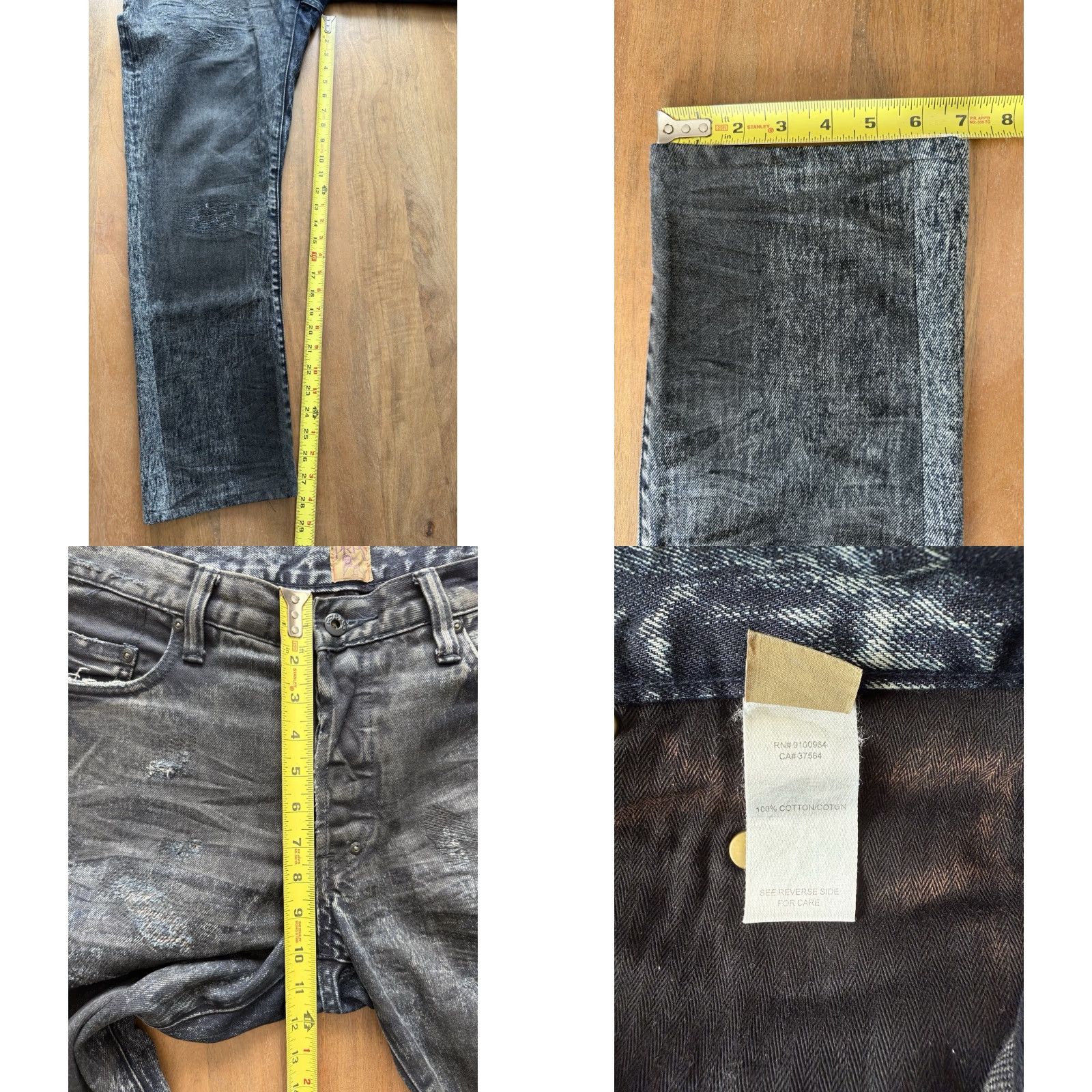 Prps PRPS Jeans Mens 31 Denim Distressed Button Fly 34x28 Black 5-Pocket Straight Band 90s Grunge Logo Shirt Size US 31 - 8 Thumbnail