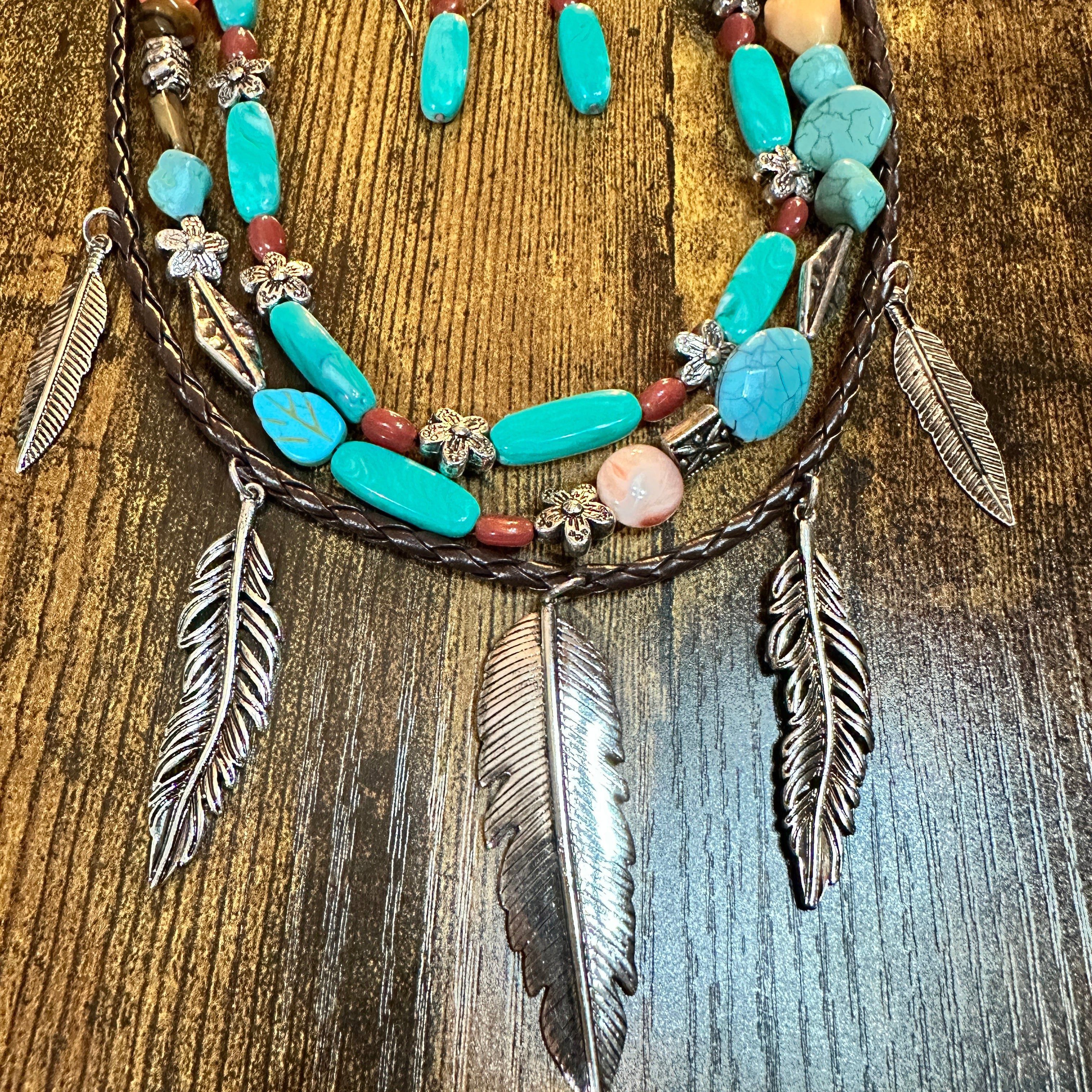 Other Turquoise Feather Southwestern Boho Multi Necklace and Earri Size ONE SIZE - 7 Thumbnail